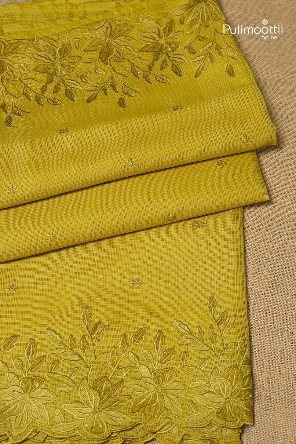 Olive Yellow Colour Net Cotta Fancy Saree
