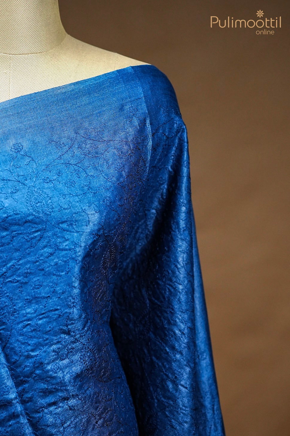 Dark Blue Tusser Silk Saree.
