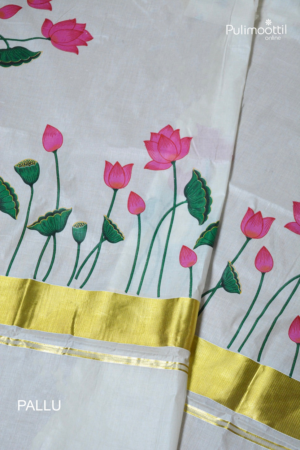 Kerala Traditional Lotus Printed Set Saree