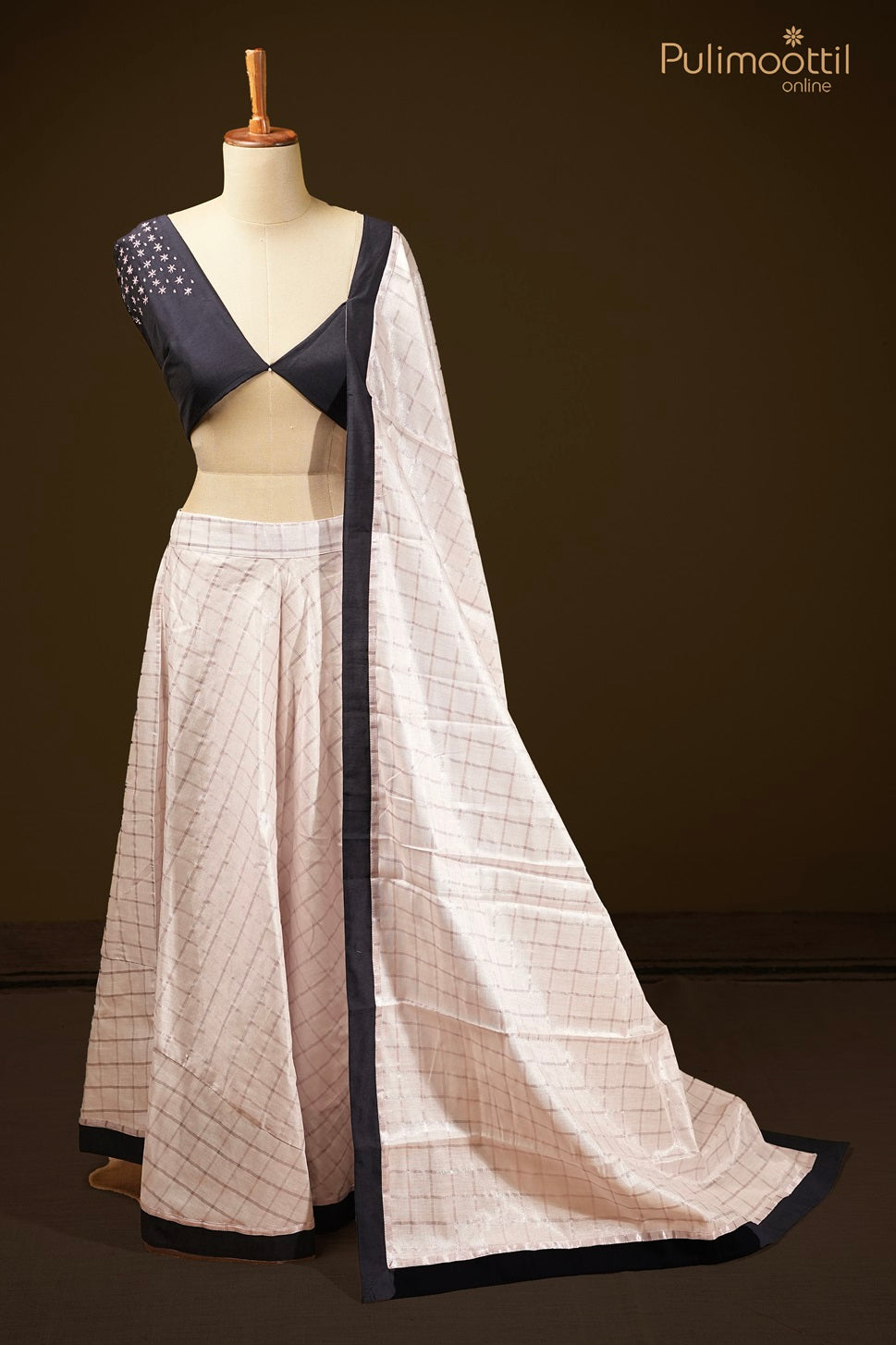Ready-to-Stitch Rose Golden Tissue Dhavani Set