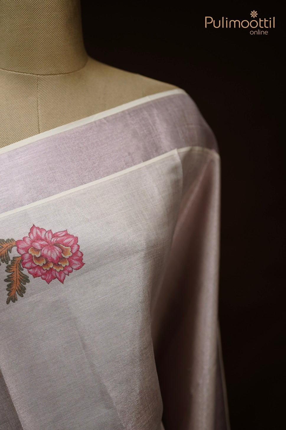 Kerala Rose Gold Tissue Digital Print Set Saree.
