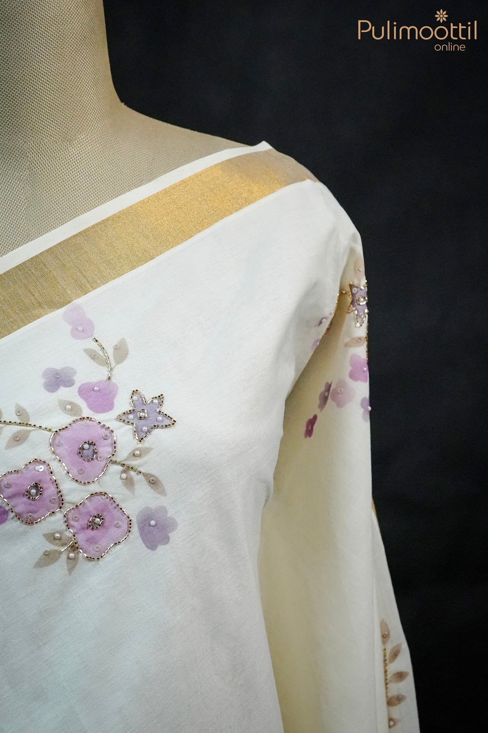 Cream Colour Kerala Traditional Set Saree.