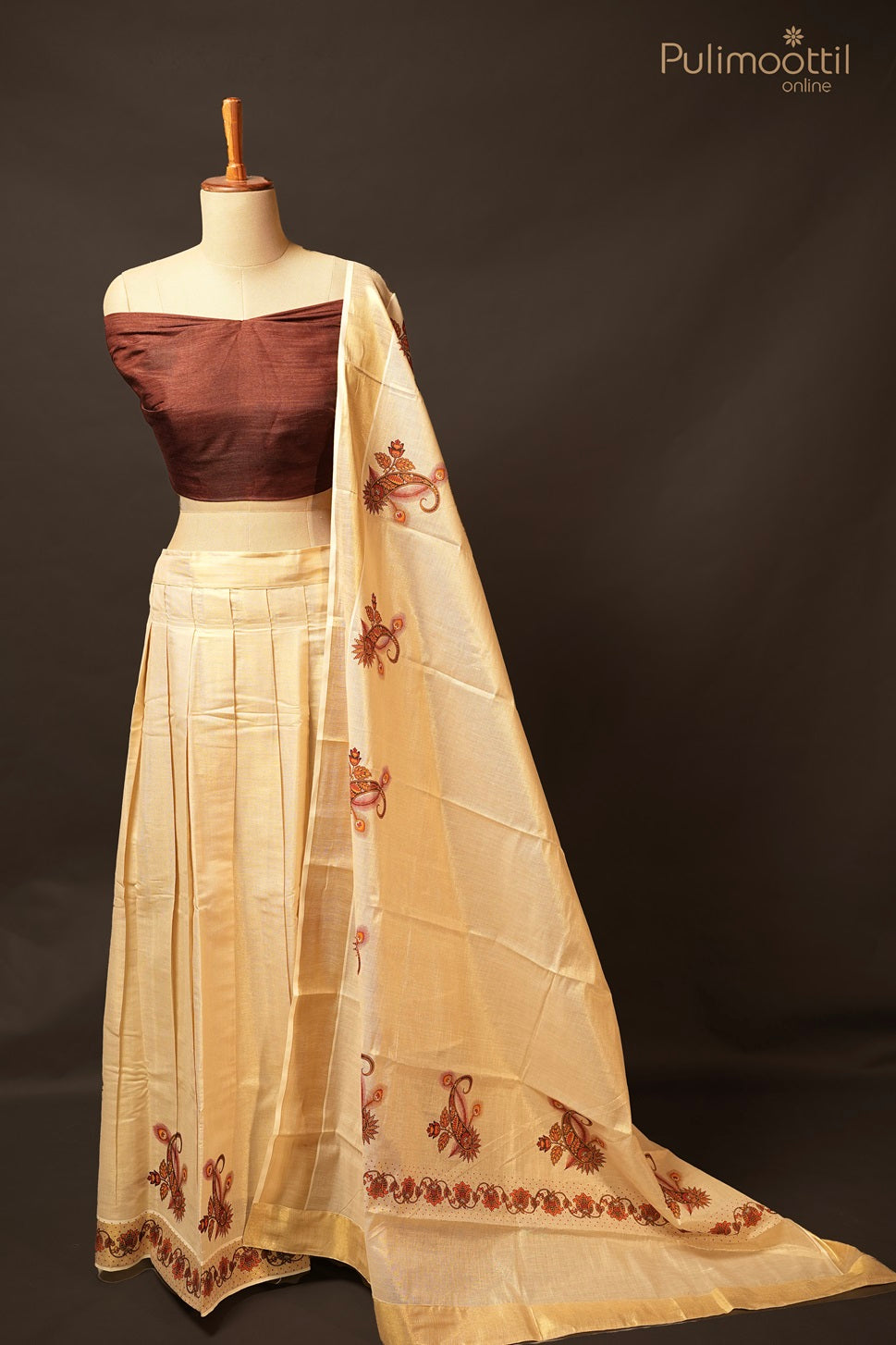 Onam Special Kerala Traditional Golden Tissue Dhavani Set