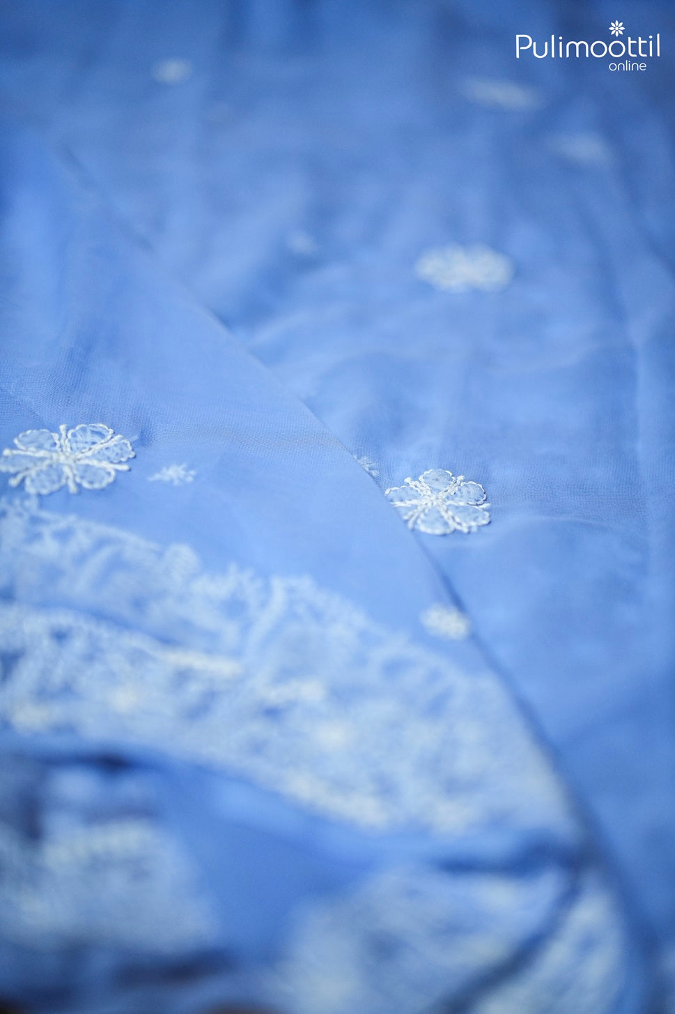 Periwinkle Blue Colour Georgette Chikankari Saree