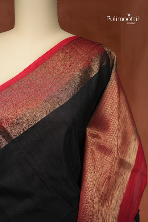 Black Color Semi Jute Red Contrast Border.