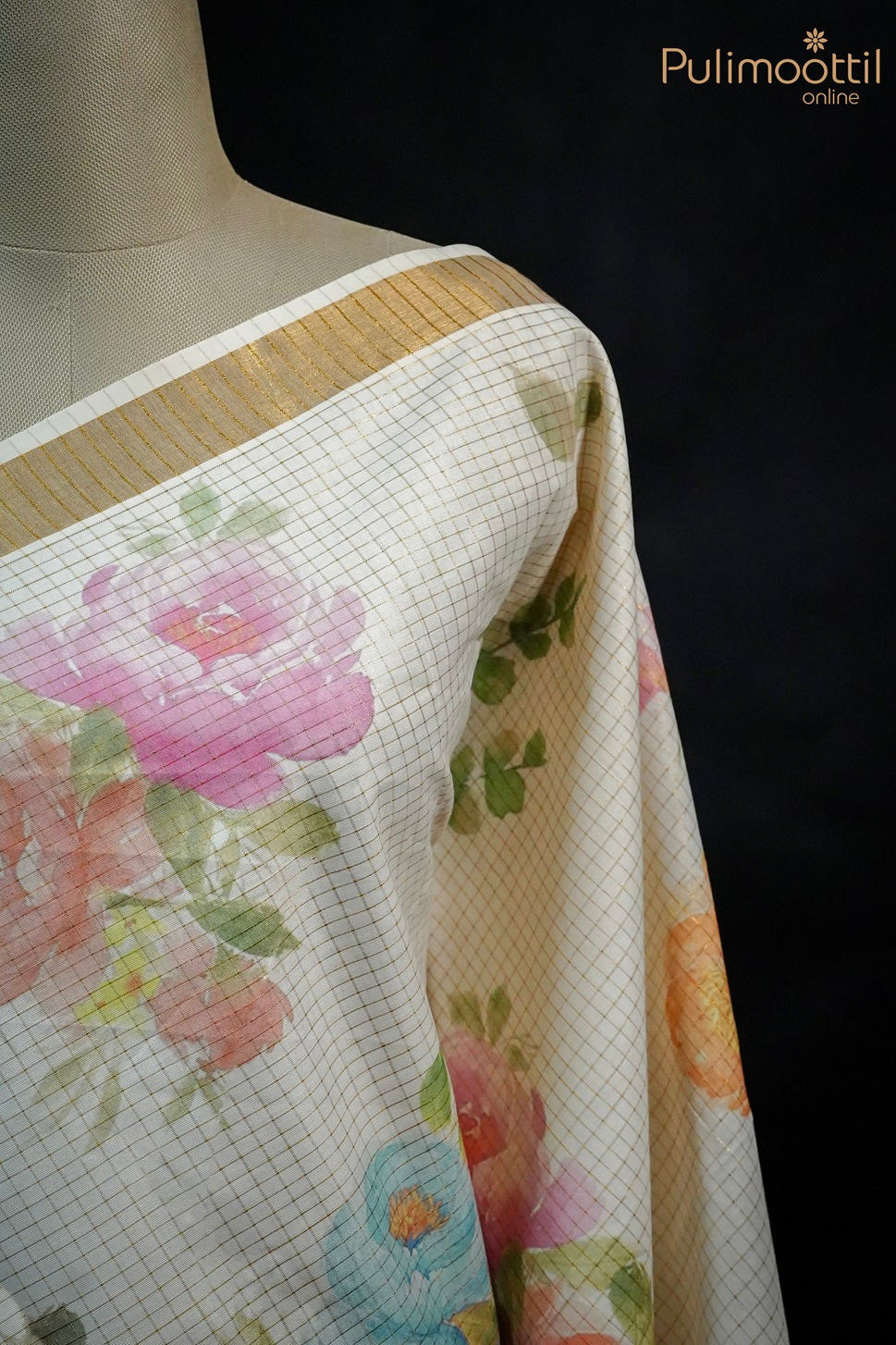 Kerala Floral Check Set Saree.