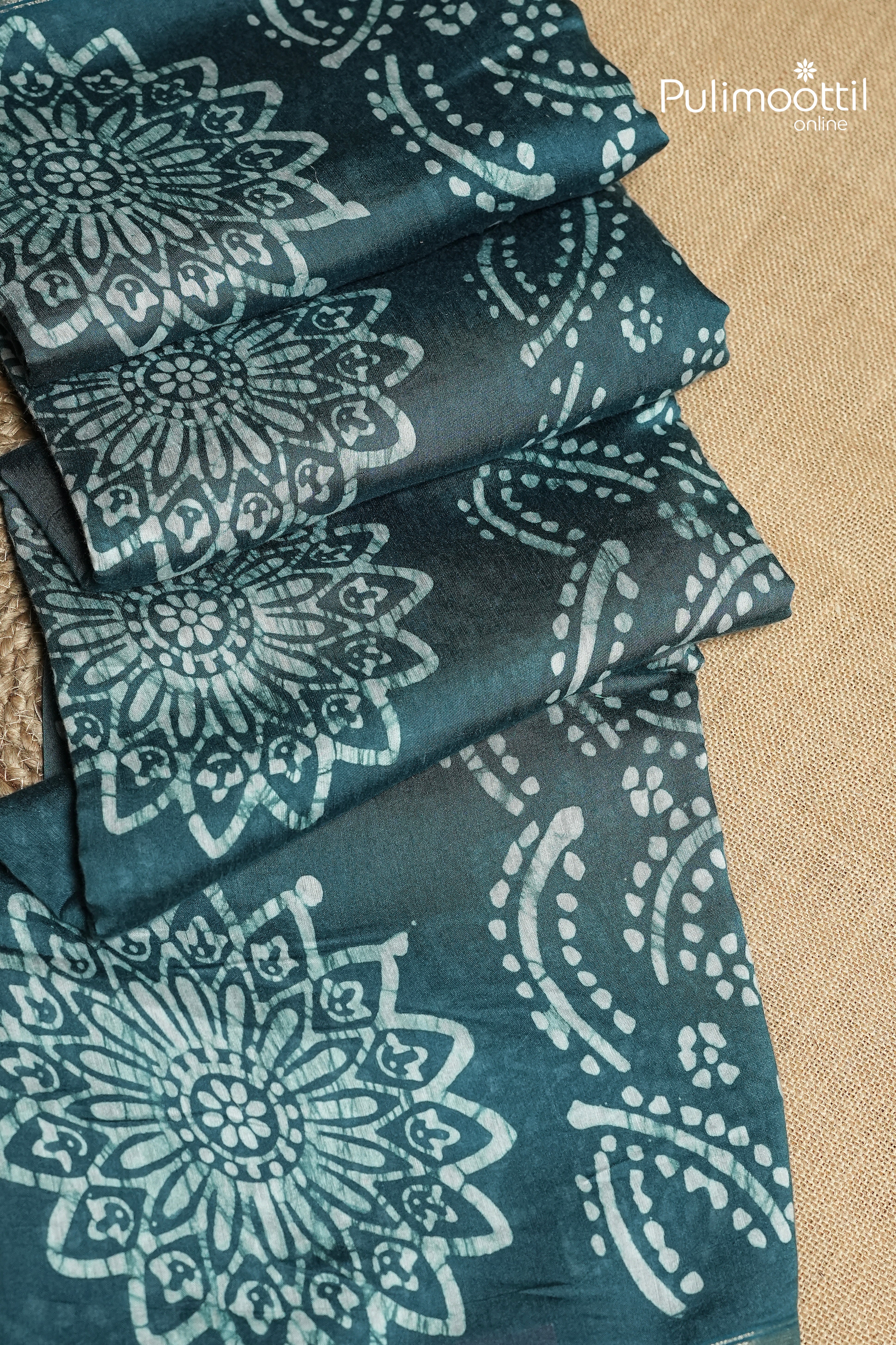 Dark Steel Blue Colour Batik Design Chanderi Saree