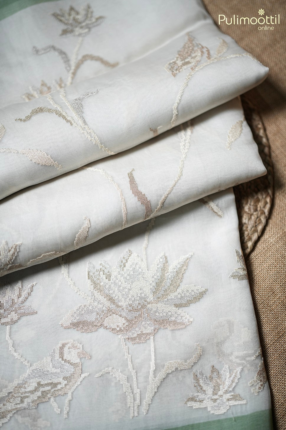 Off White Colour Cross Stitch Organza Fancy Saree