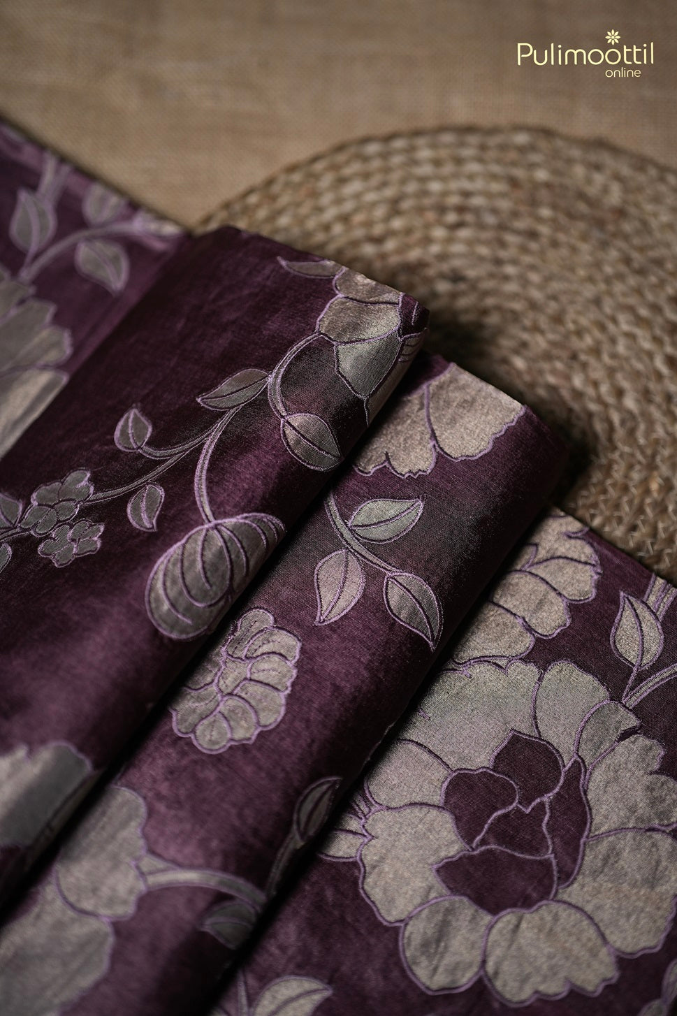 Dark Onion Colour Applique Tussar Silk Saree