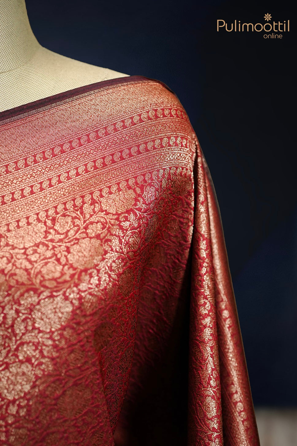 Dark Meroon Katan Banarasi Silk Saree.