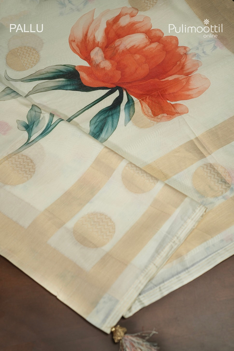 Off White Colour Semi Chanderi Traditional Saree