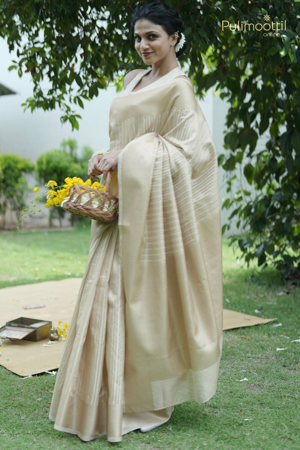 Golden Yellow Colour Tissue Organza Fancy Saree