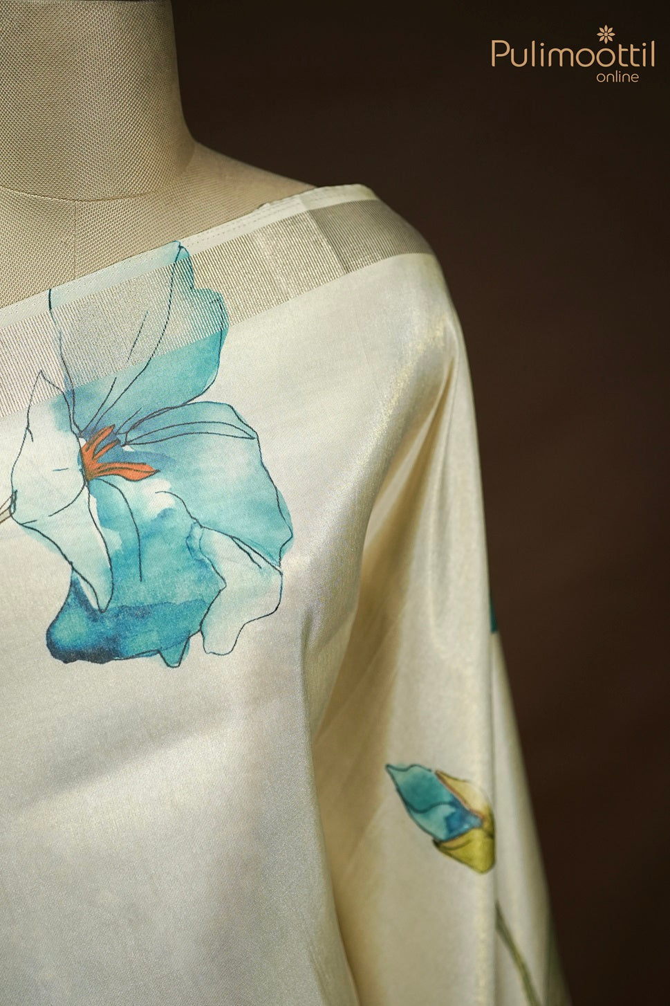 Cream Colour Kerala Golden Tissue Printed Fancy Saree.