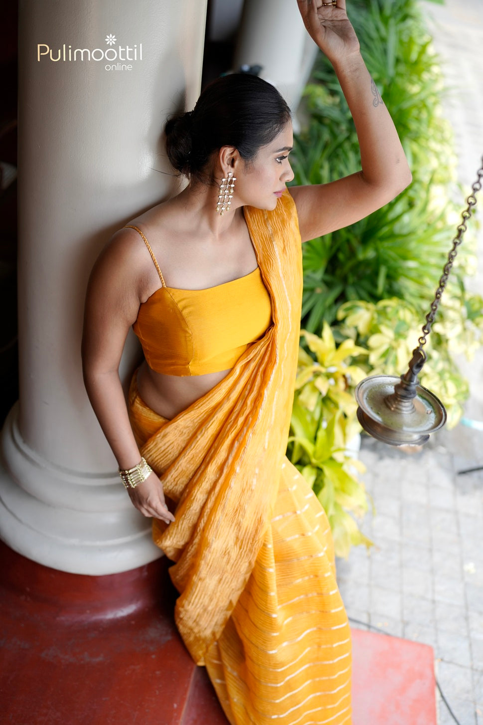 Mustard Yellow Colour Crushed Organza Fancy Saree