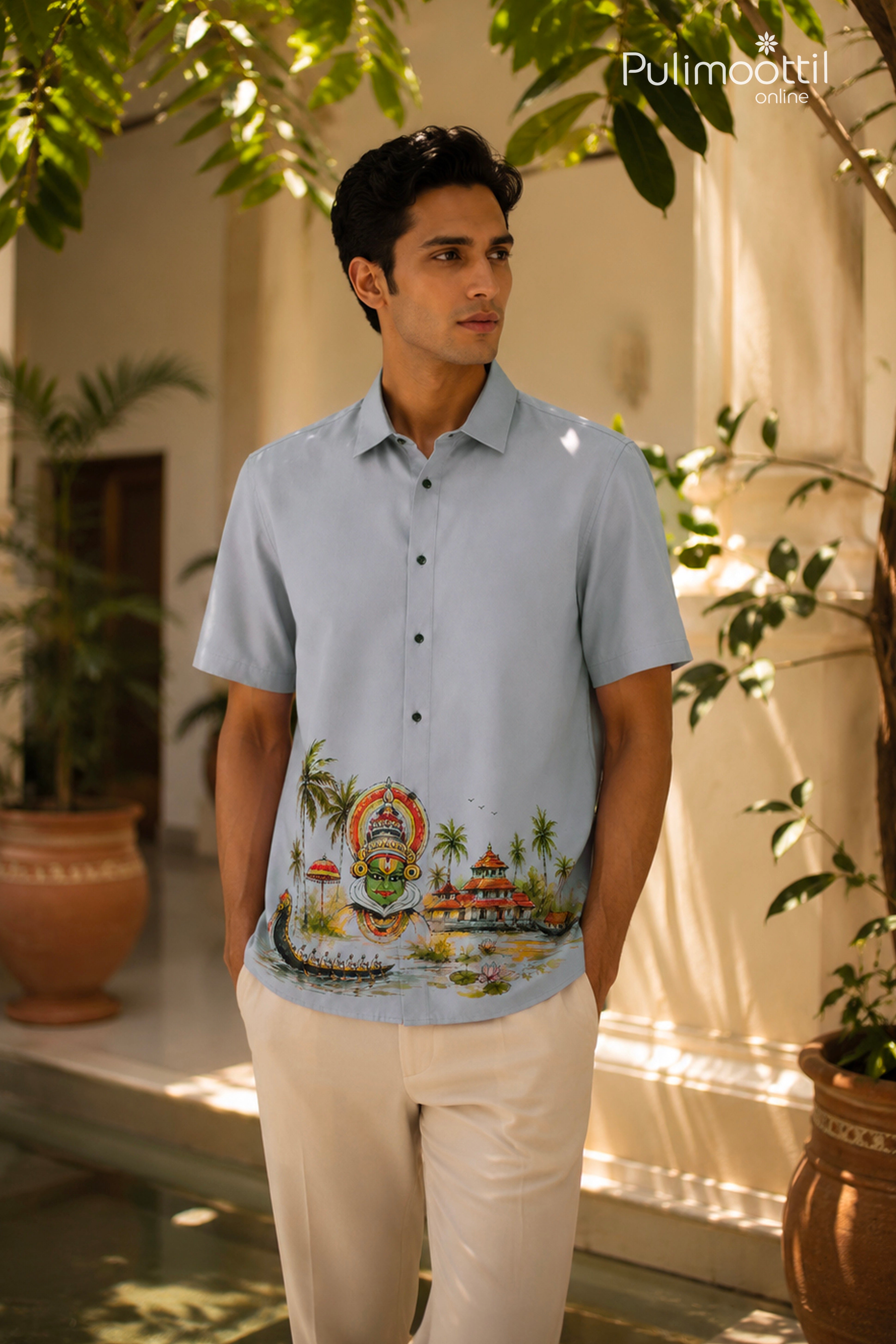Pearl Grey Colour Shirt Featuring Kathakali Face