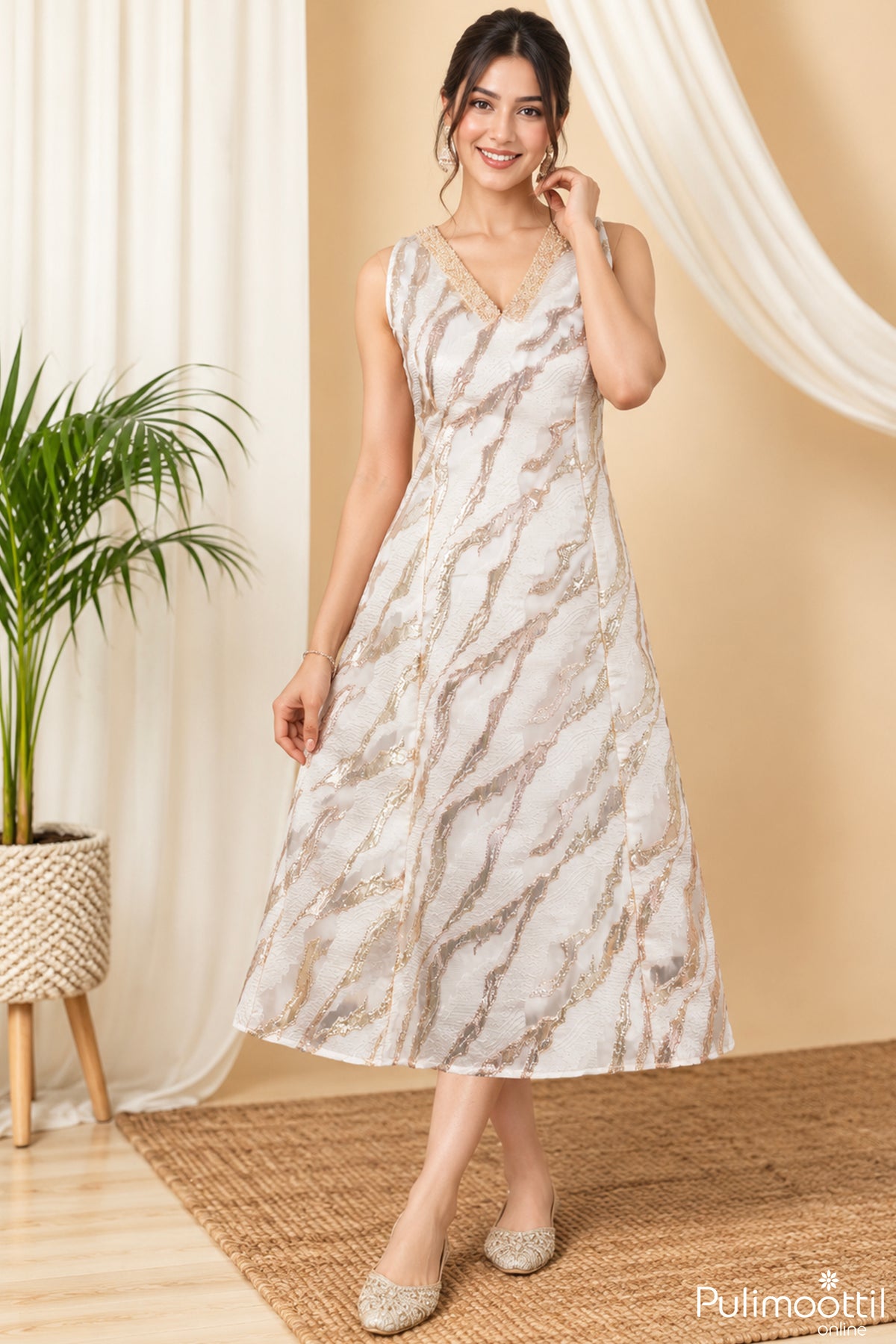 Off-white Turkish organza A-line kurti.