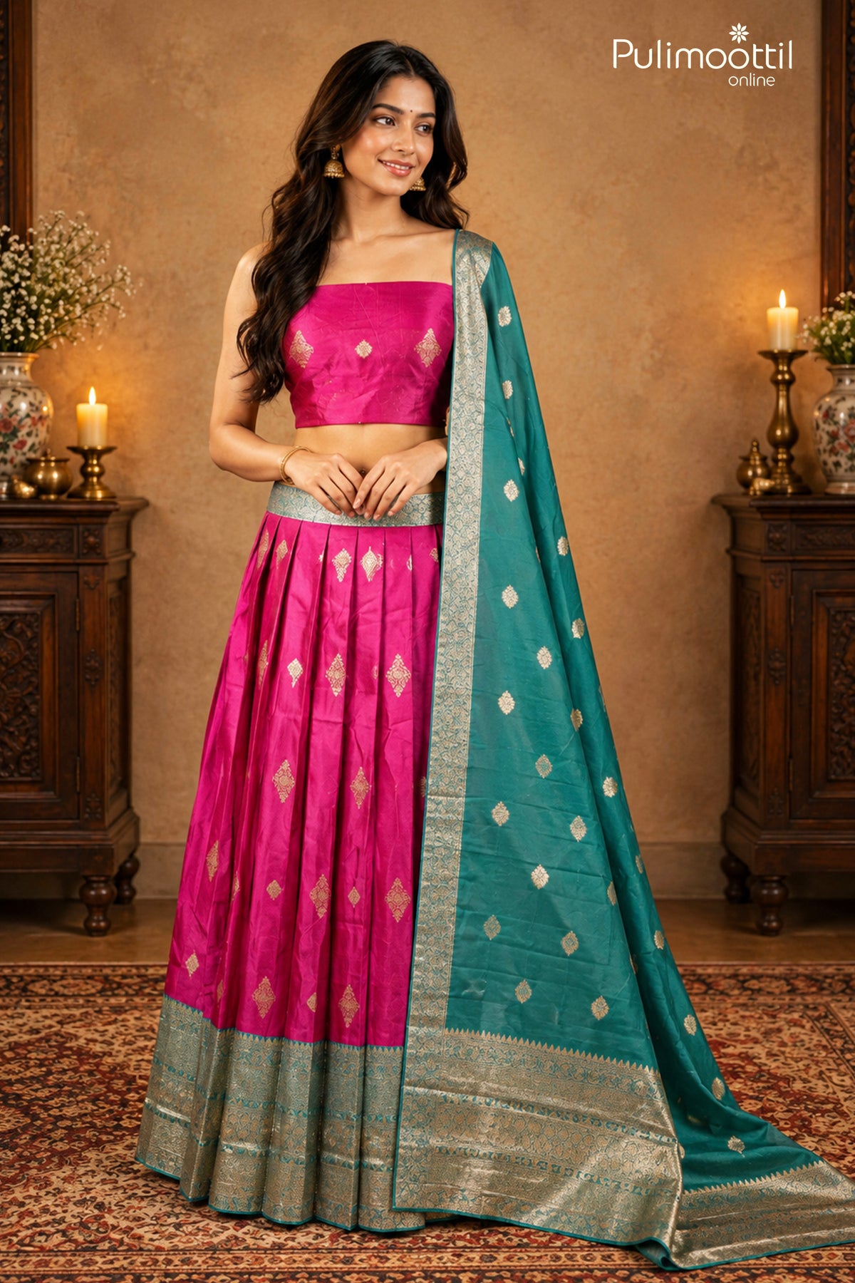 Rani Pink Color Ready-to-Stitch Dhavani Set