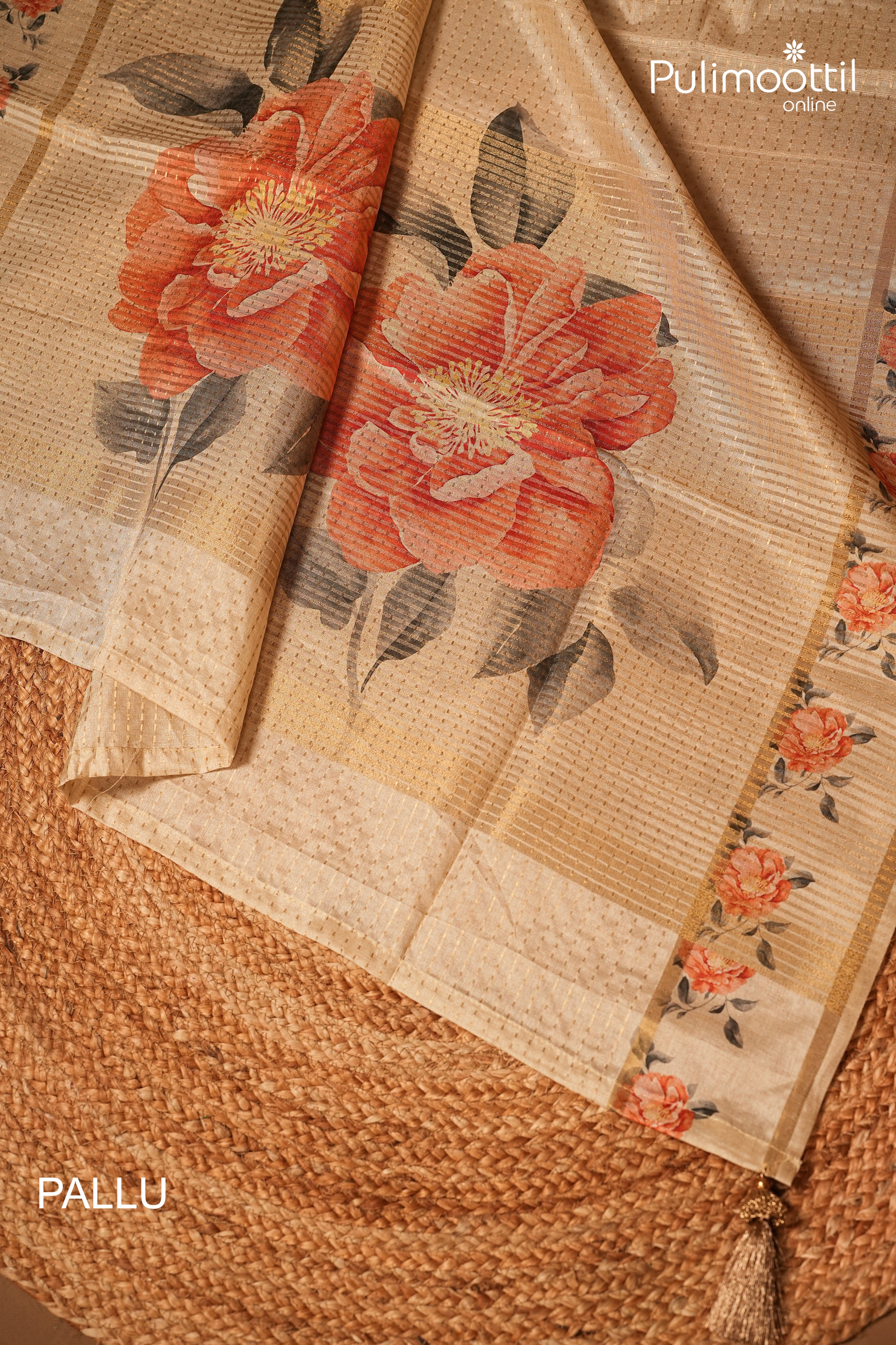 Ivory Colour Semi Jute Traditional Saree