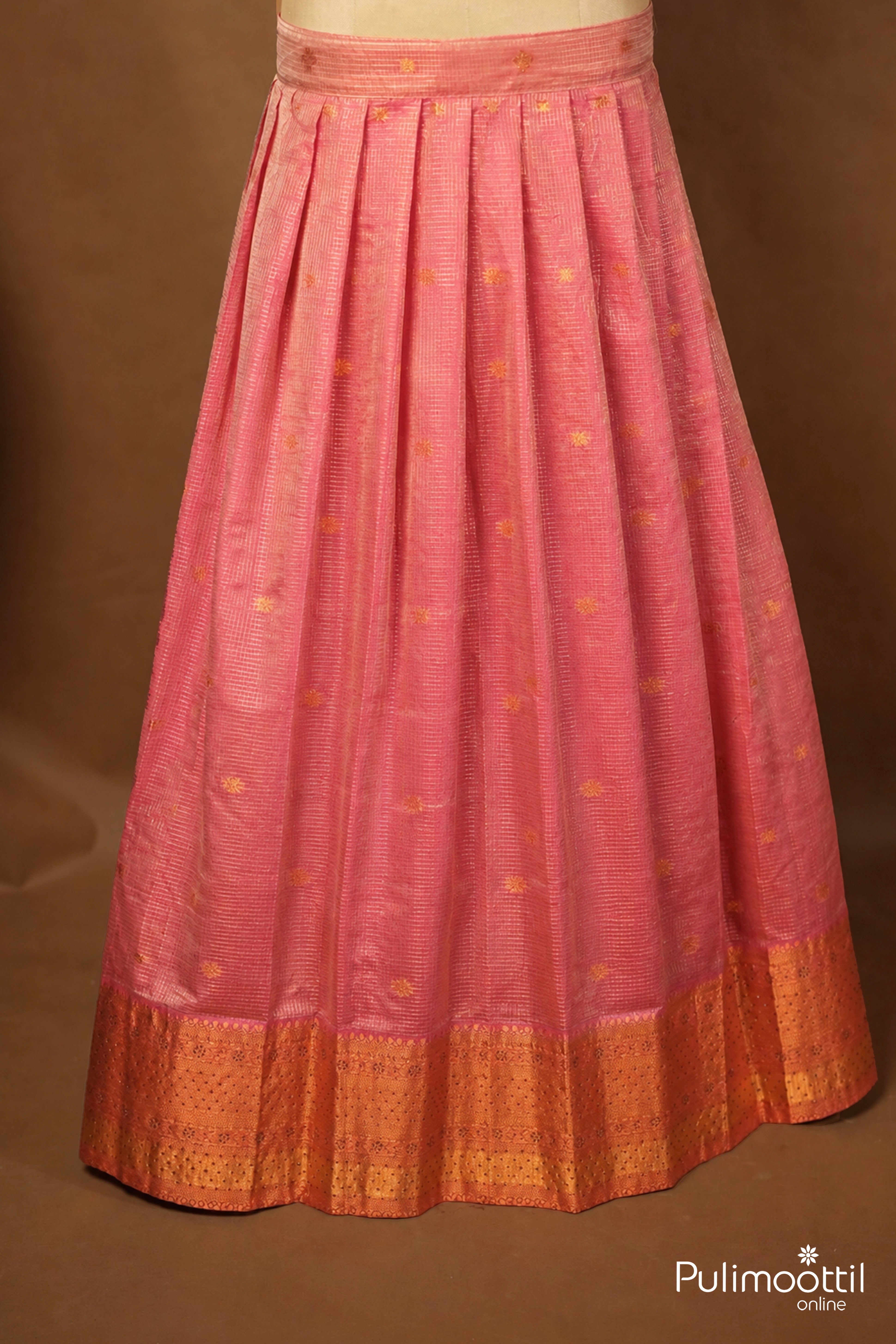 Pink Color Grid Set Onam Special Dhavani Set