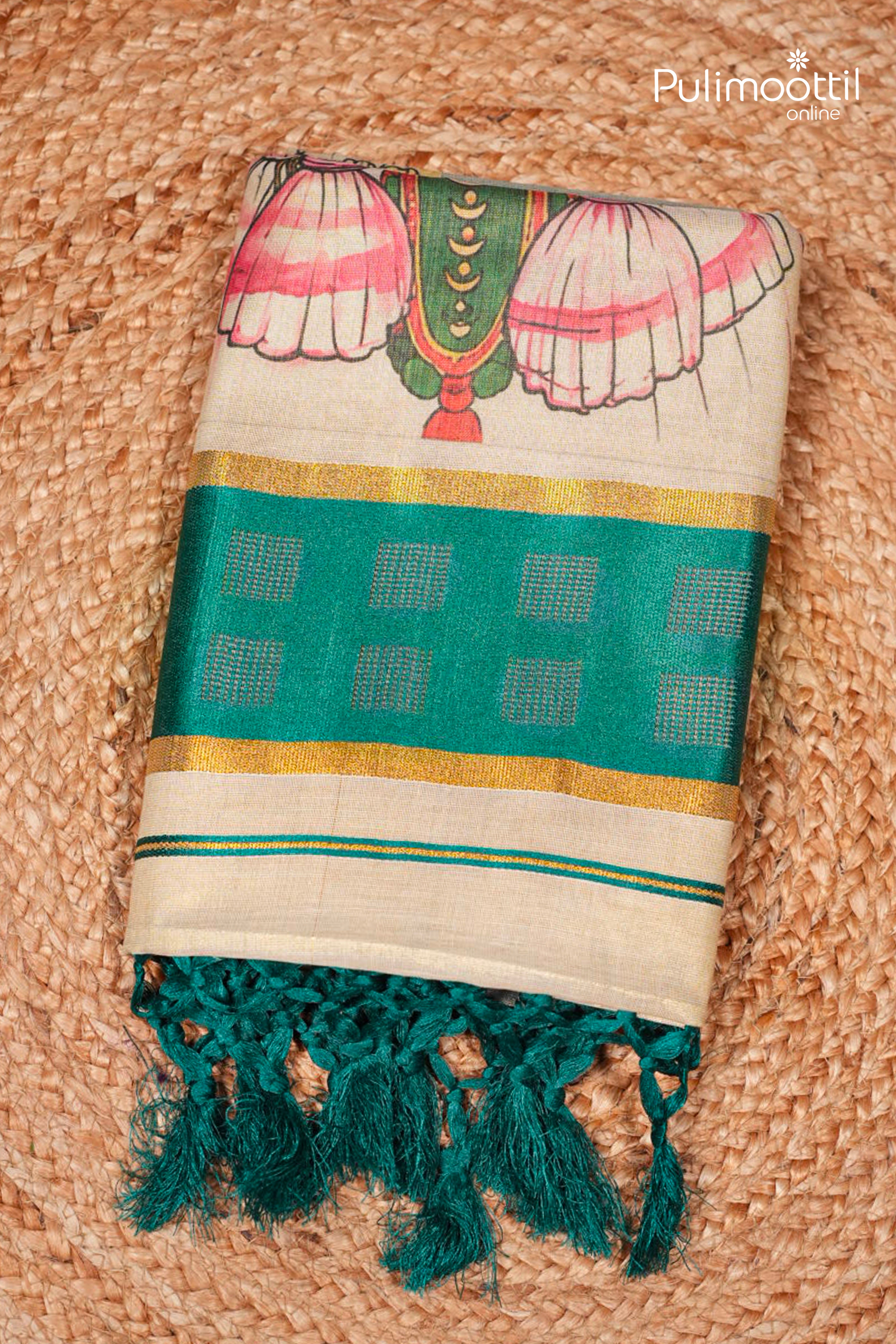 Kerala Traditional Kathakali Golden Tissue Set Saree