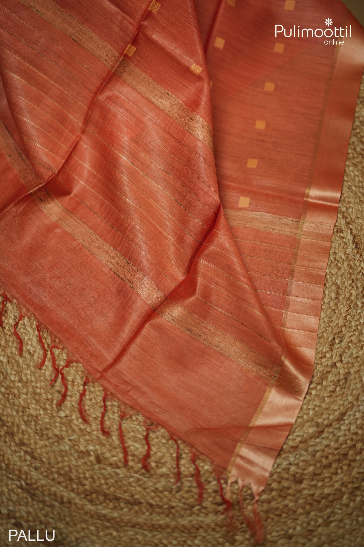 Rust Orange Colour Tussar Silk Saree