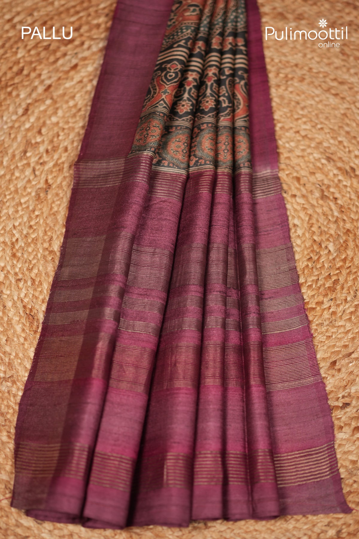 Dark Pink colour Jute Silk Saree