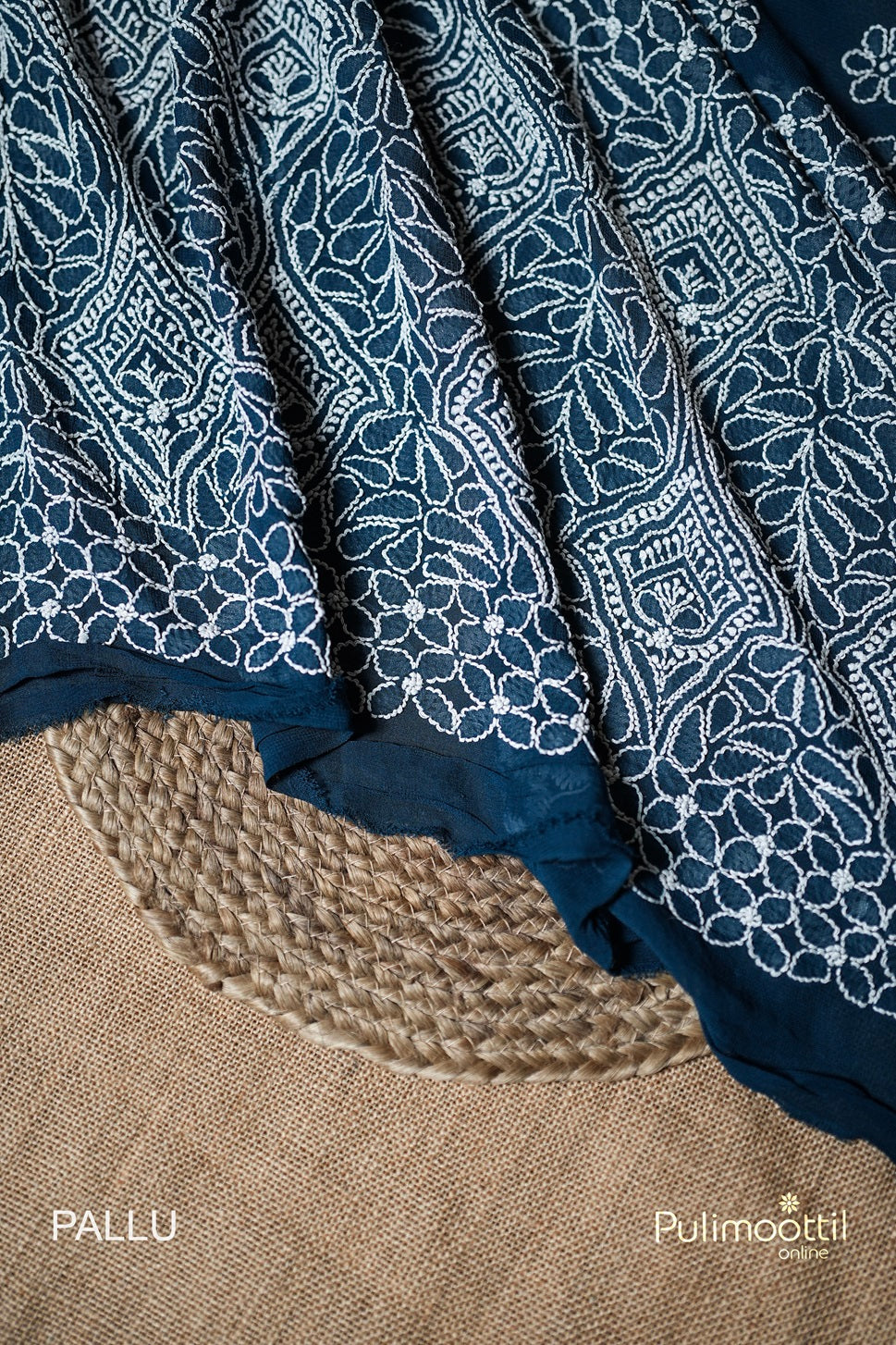 Teal Blue Colour Georgette Chikankari Saree