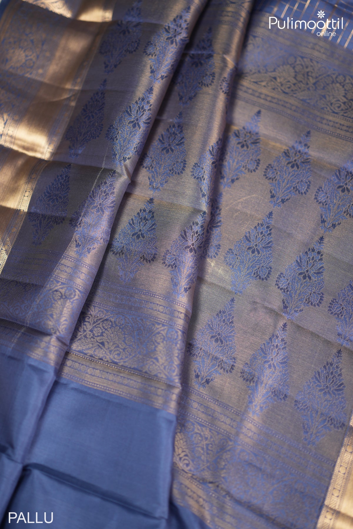 Muted Blue Colour Kanchipuram Designer Saree.