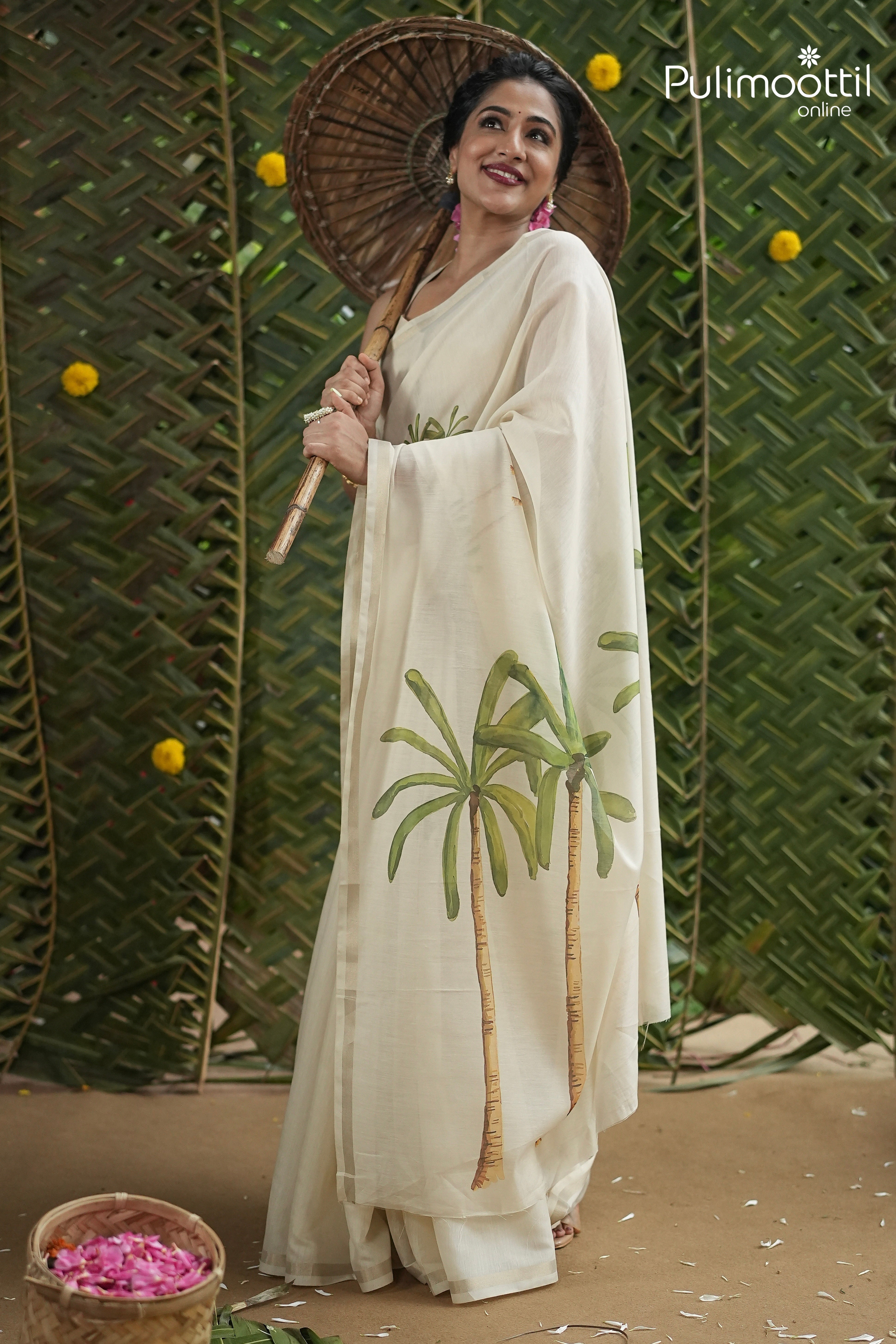 Ivory Colour Semi Chanderi Traditional Saree