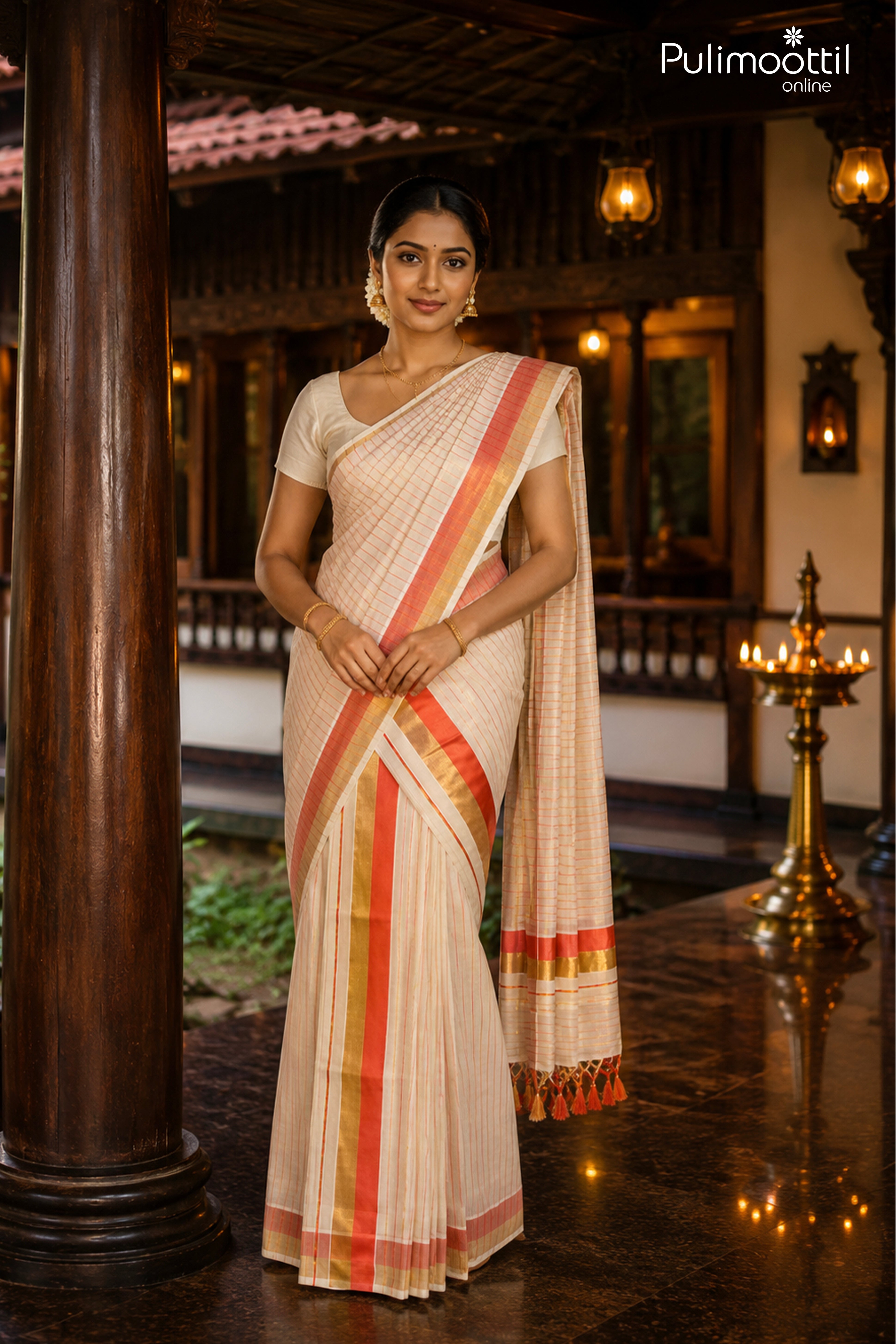 Onam Special Kerala Traditional Golden Tissue Set Dhoti