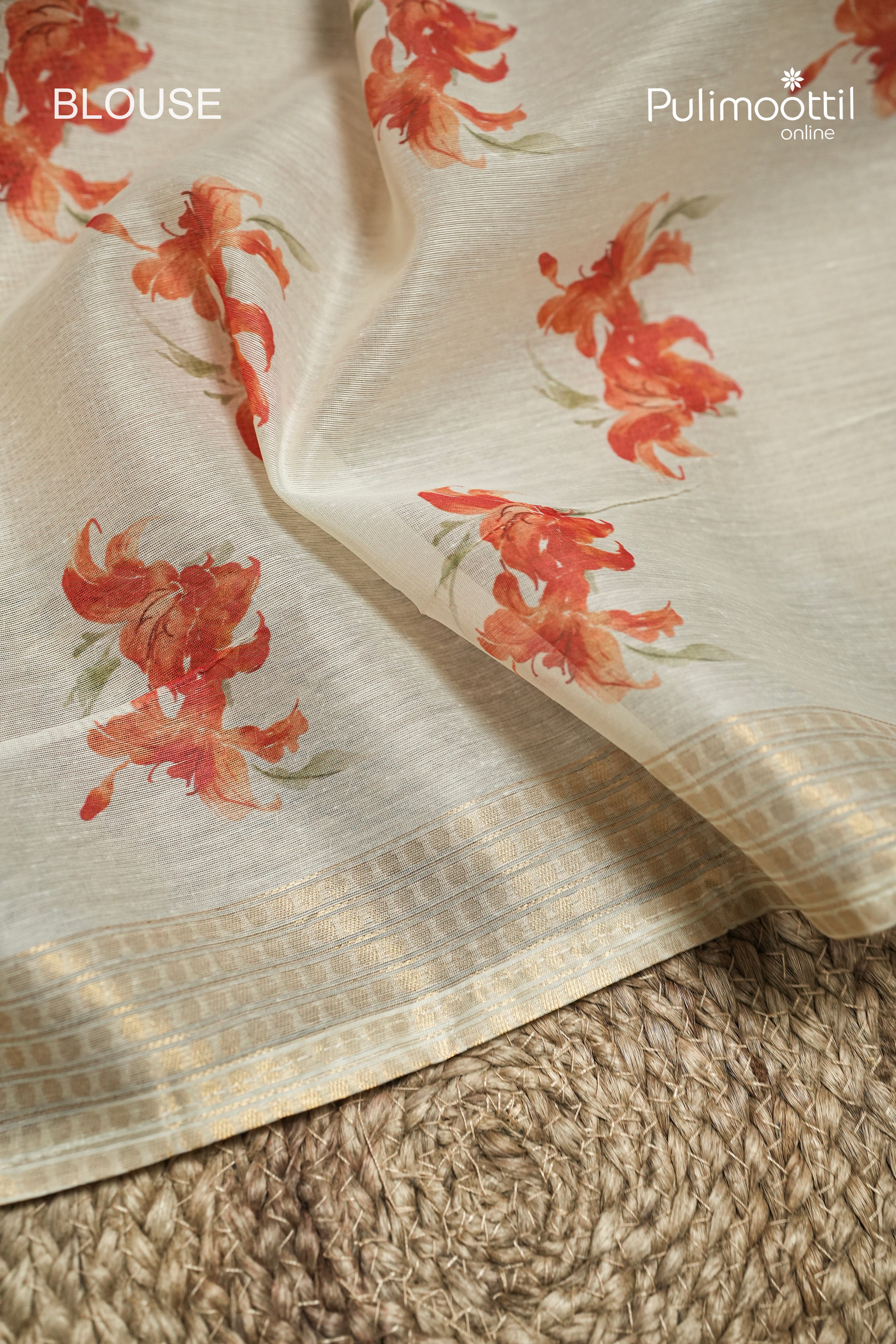 Off White Colour Semi Chanderi Traditional Saree