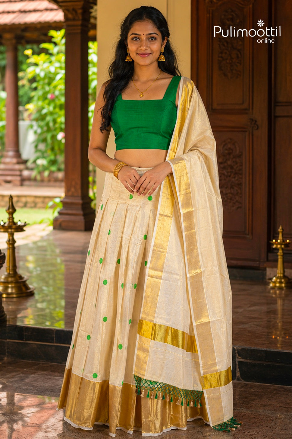 Ready-to-Stitch Kerala Traditional Golden Tissue Dhavani Set