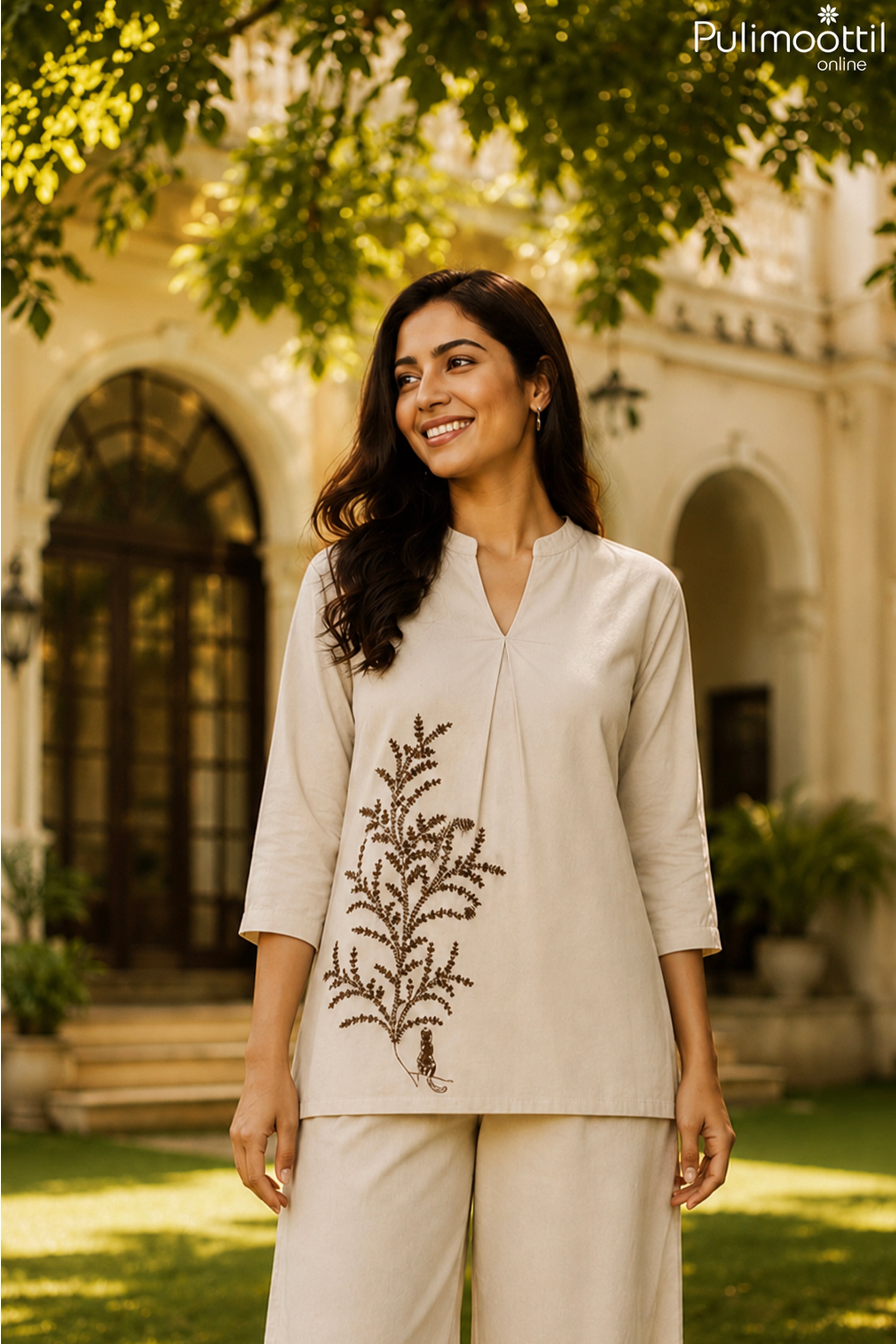 Off White Color Ladies Top Featuring Squirrel Motif