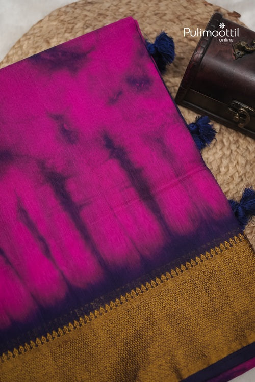 Multi Shade Semi Jute Saree With Contrast Border.