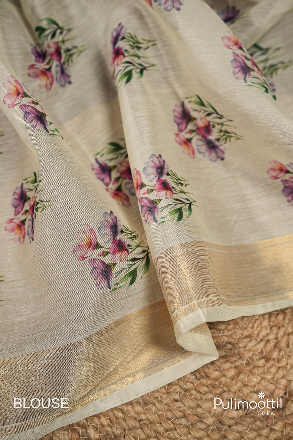 Off White Colour Semi Chanderi Traditional Saree