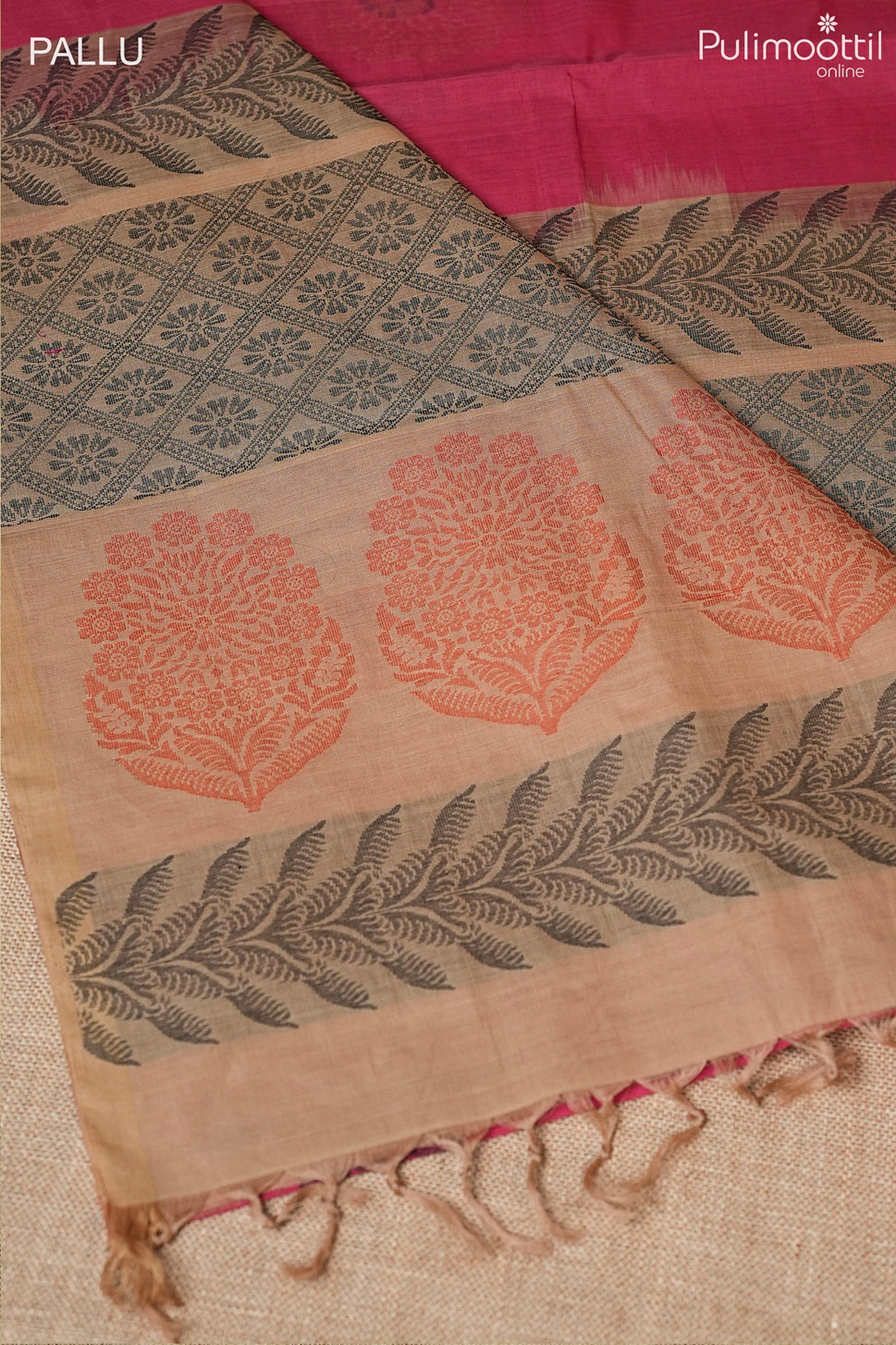 Peach Pink Colour Handloom Cotton Saree.