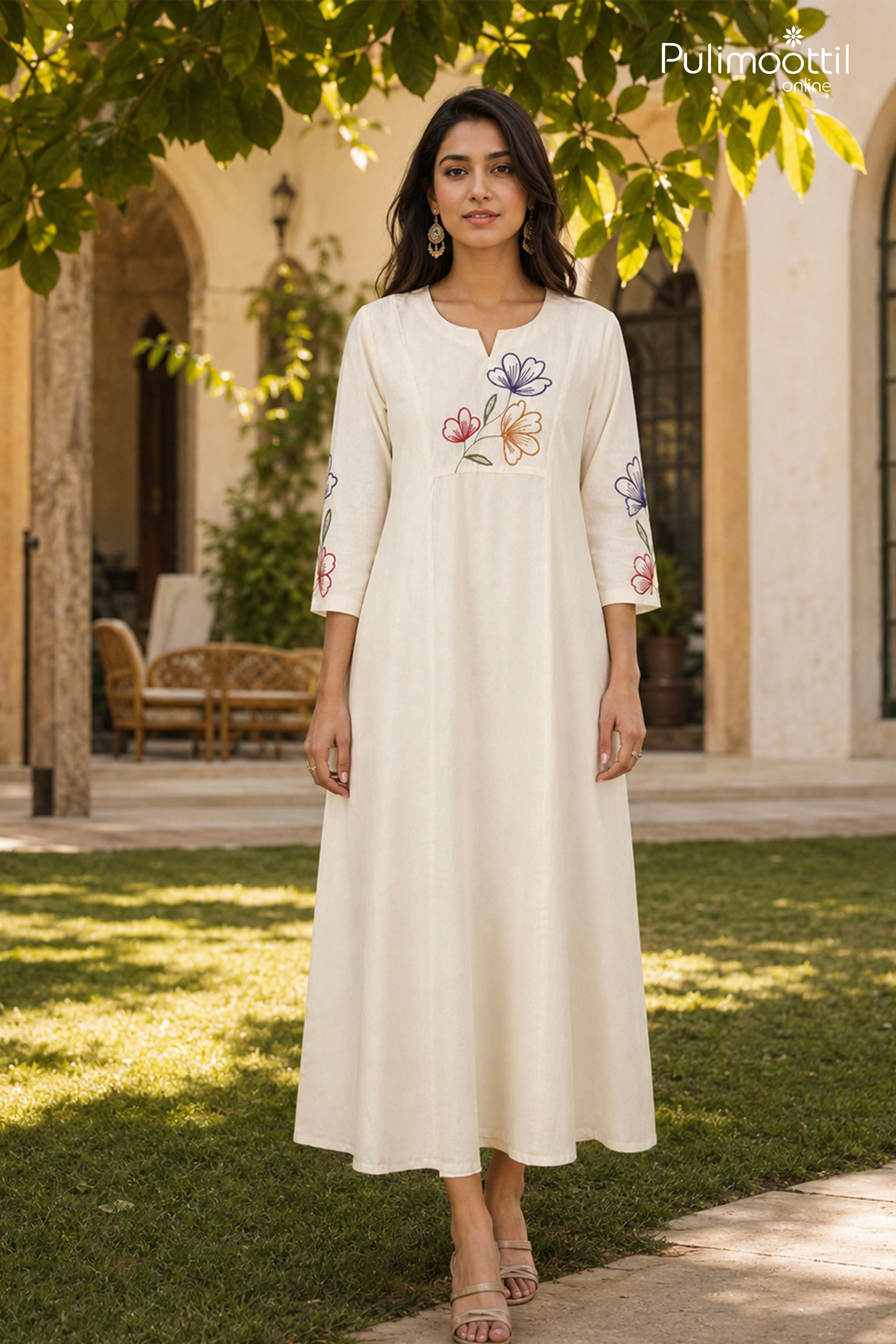 Onam Special Traditional Off-White Kurti