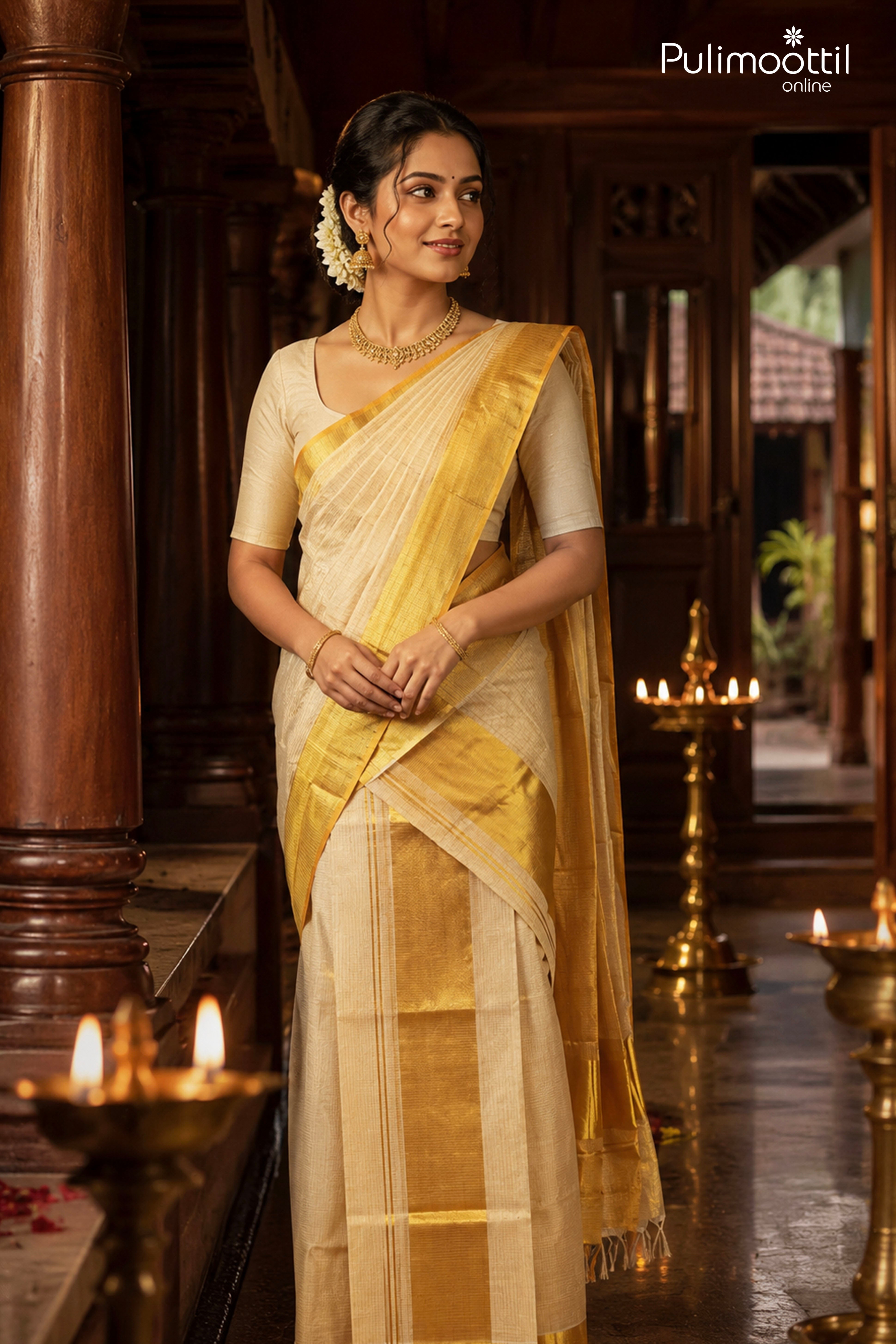 Onam Special Kerala Traditional Golden Tissue Handloom Set Mundu