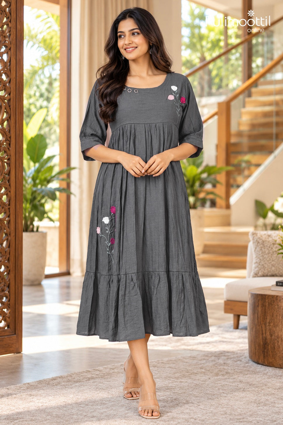 Dark Ash Colour Viscose Blended crushed Half frock