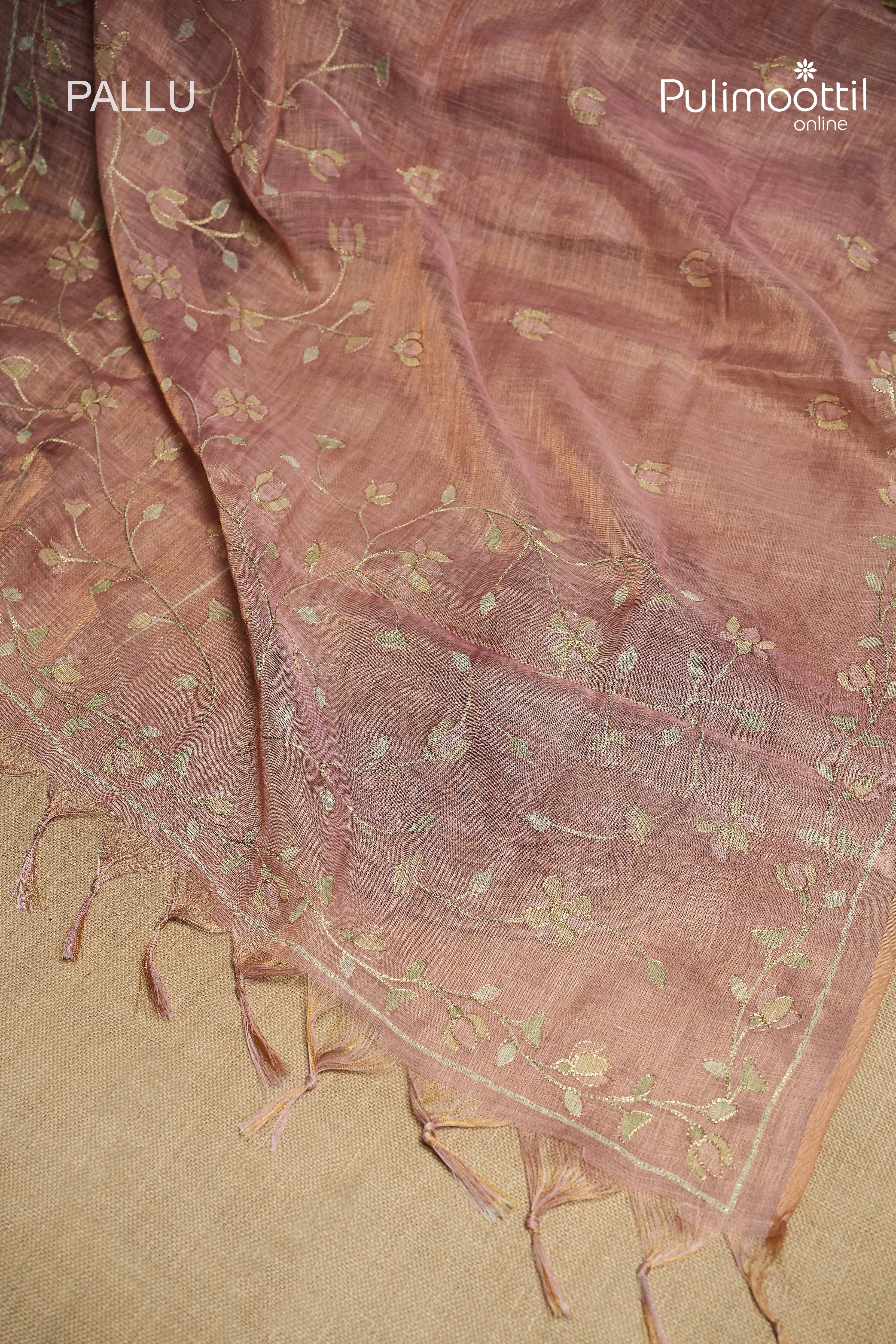 Onion Pink Colour Linen Tissue Saree
