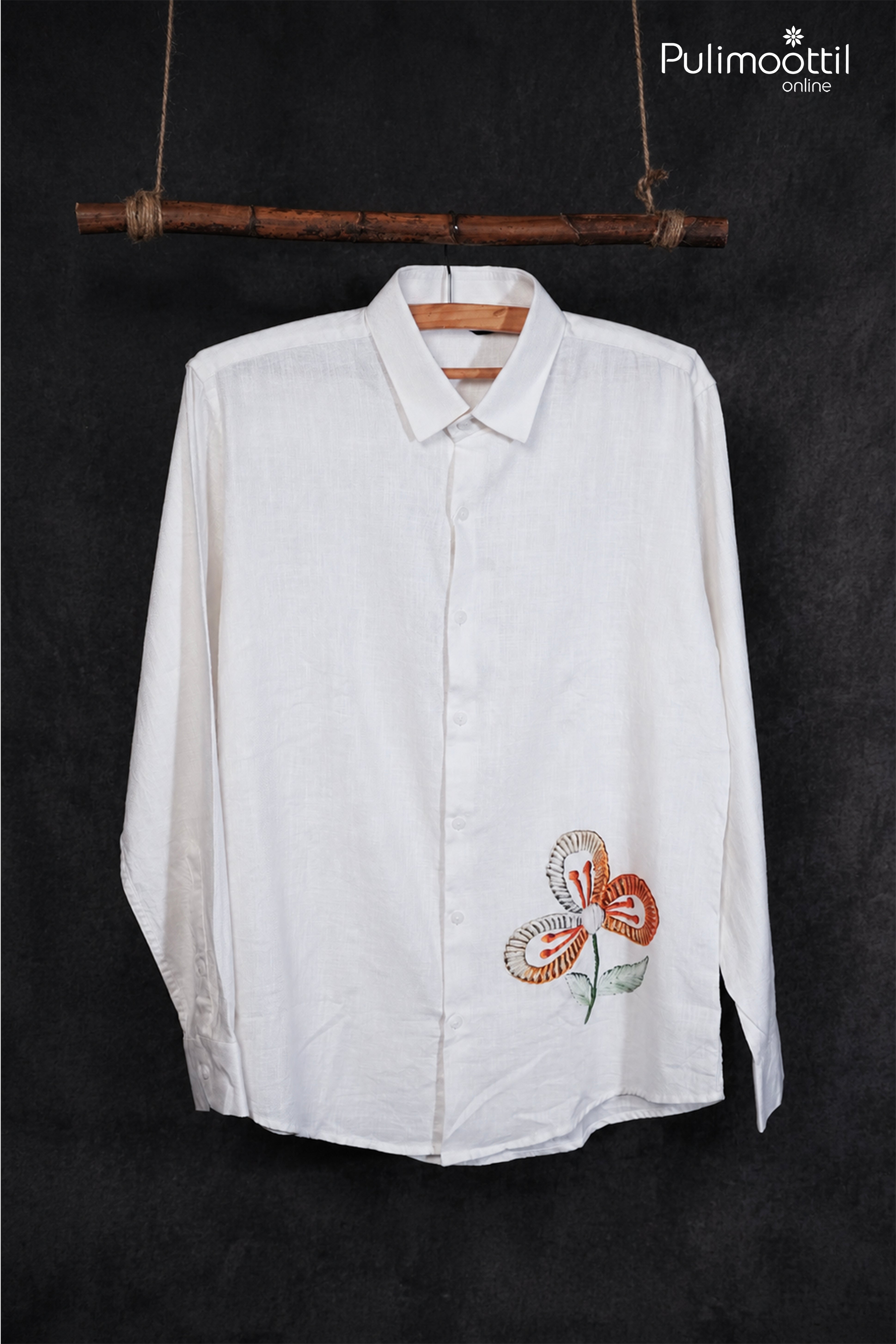 White Color Full Sleeve Mens Shirt With Floral Motif Print