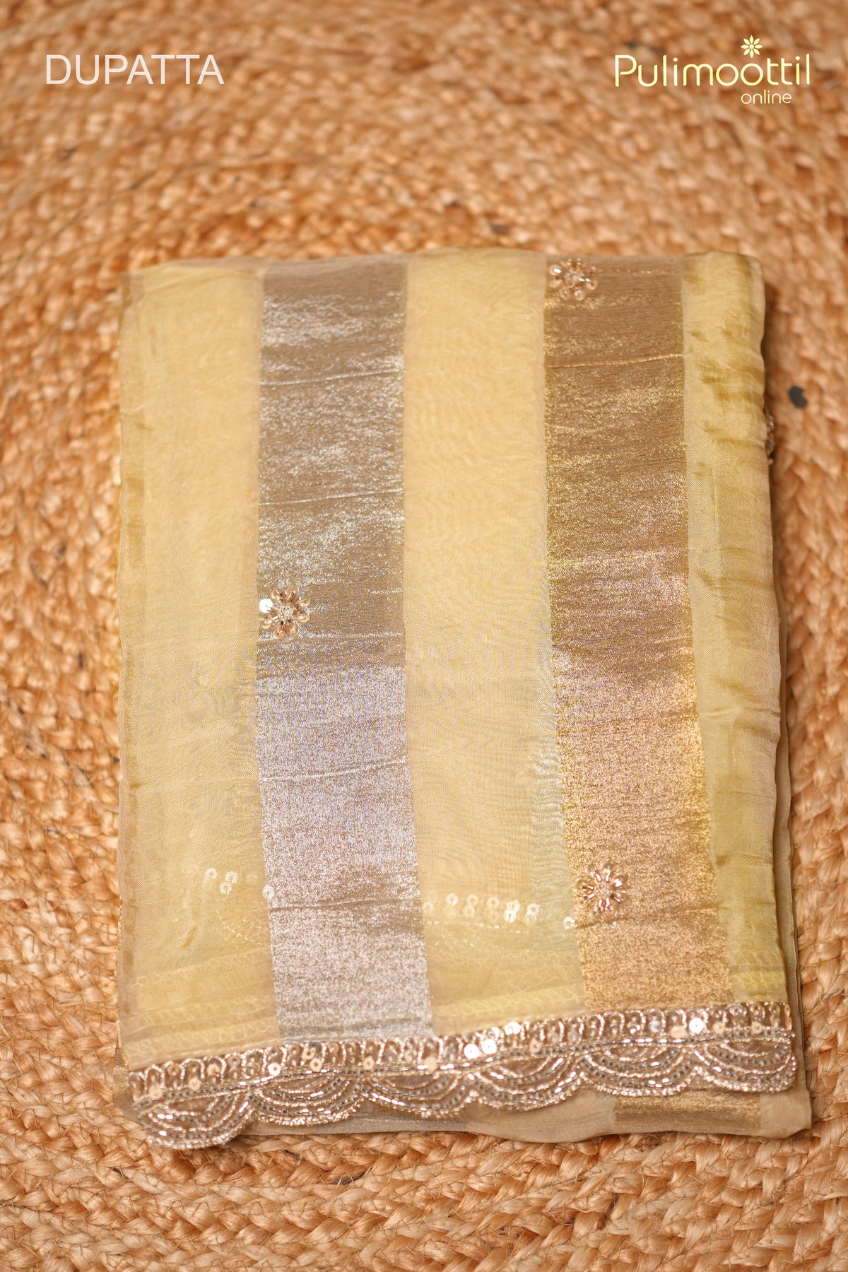 Golden Crushed Tissue Organza Unstitched Salwar Set