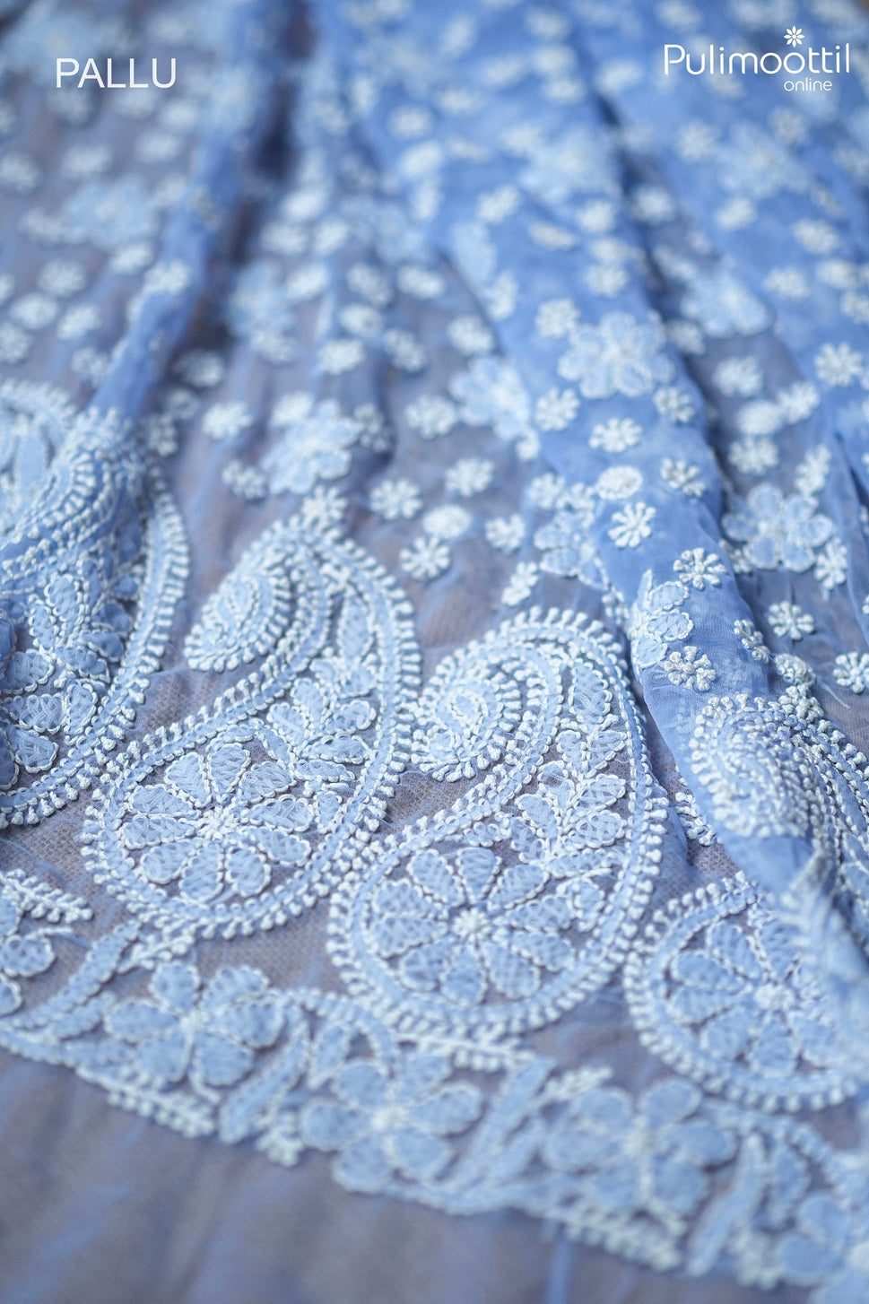 Periwinkle Blue Colour Georgette Chikankari Saree