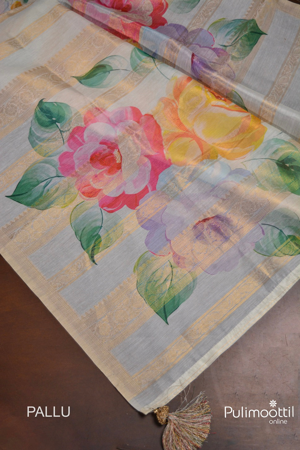 Off White Colour Semi Chanderi Traditional Saree