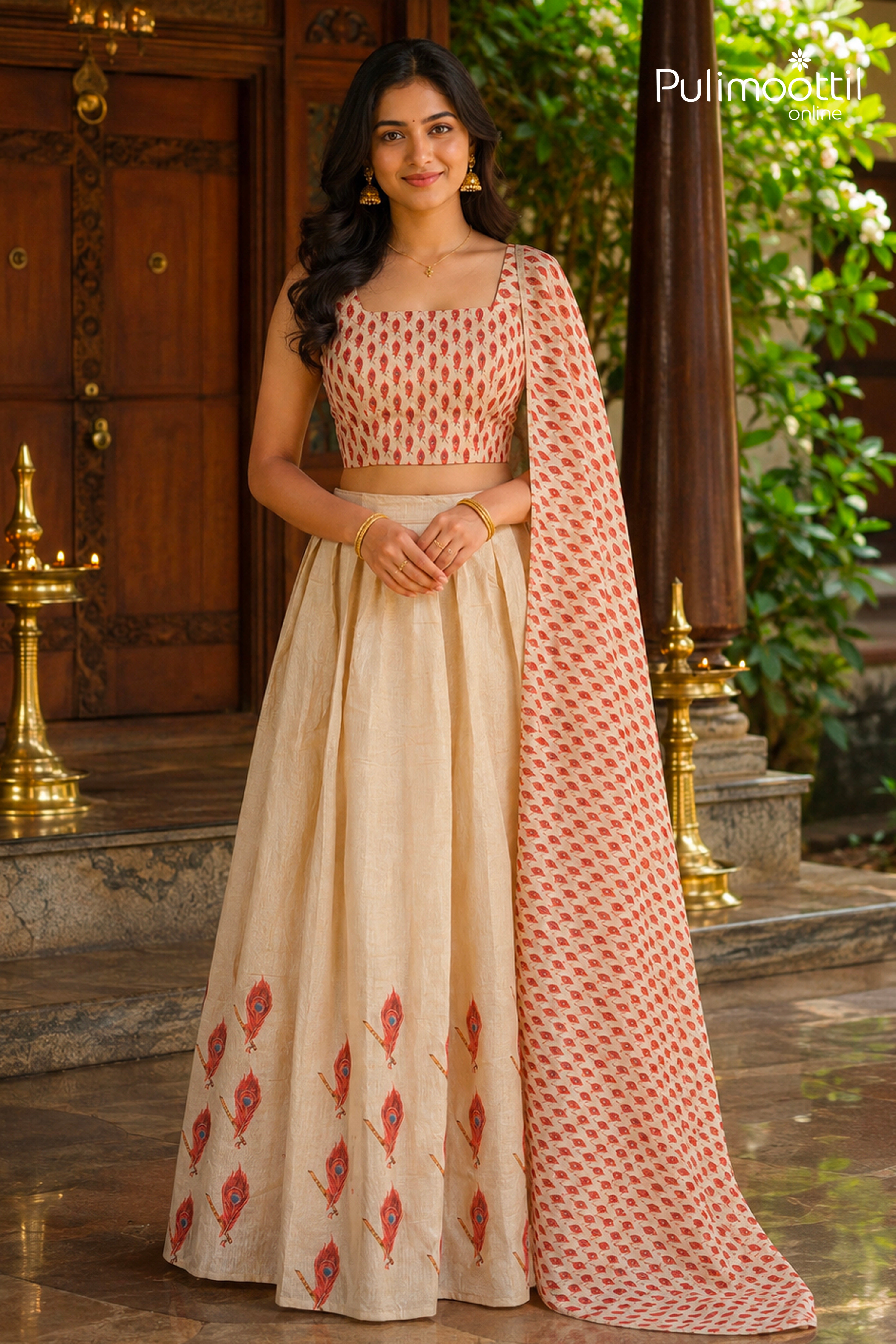 Ready-to-Stitch Kerala Traditional Golden Tissue Dhavani Set