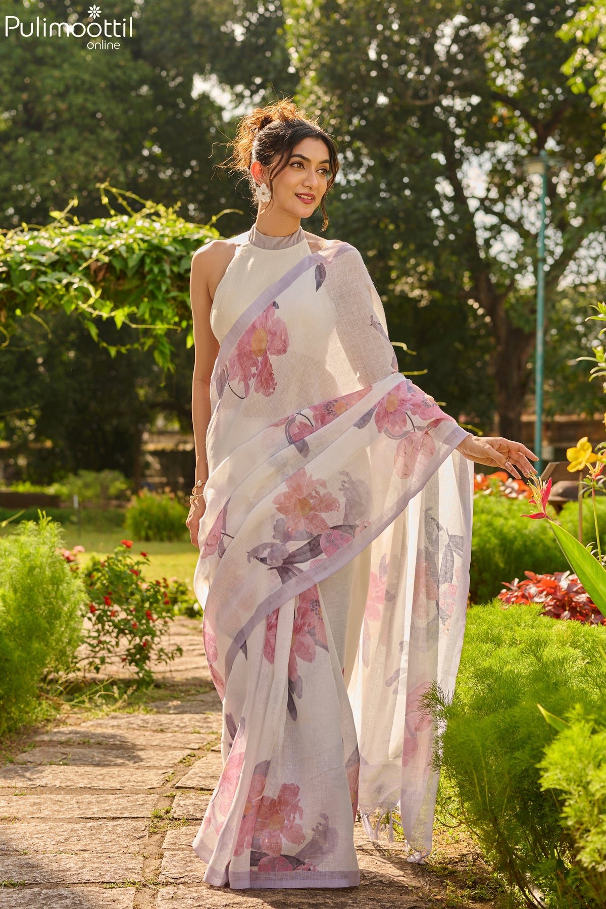 Off-White Colour Linen Saree