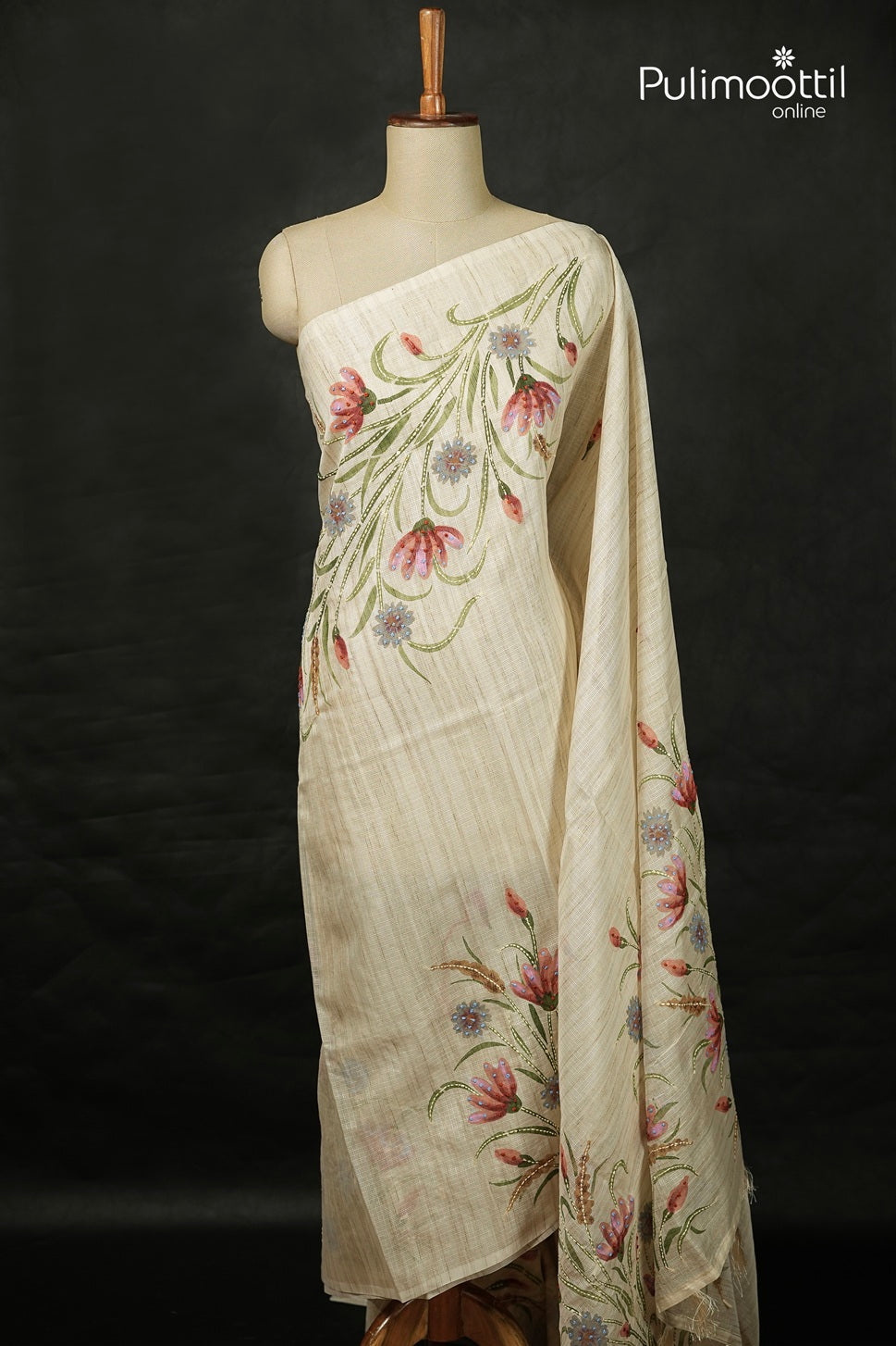 Ivory Colour Net Cotta Fancy Saree