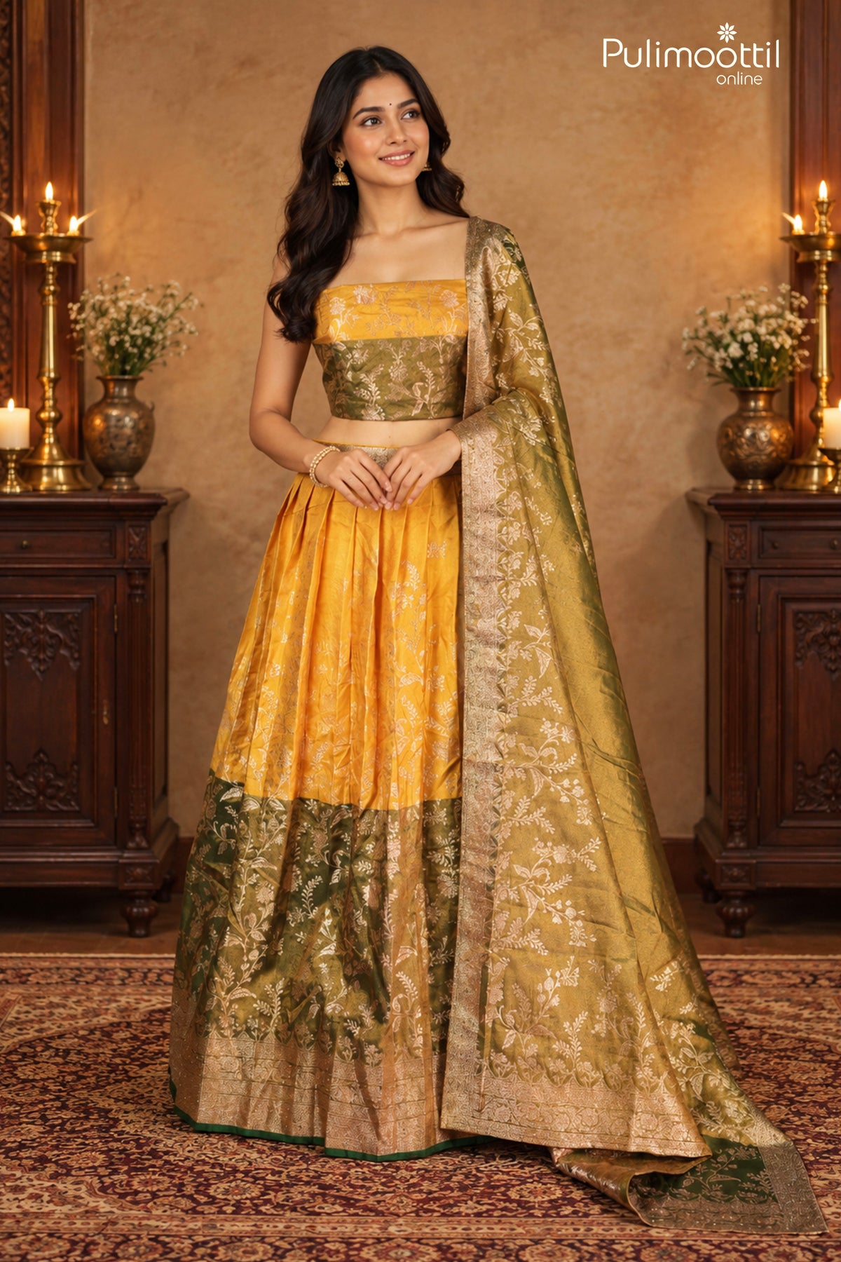 Yellow Green Color Ready-to-Stitch Dhavani Set