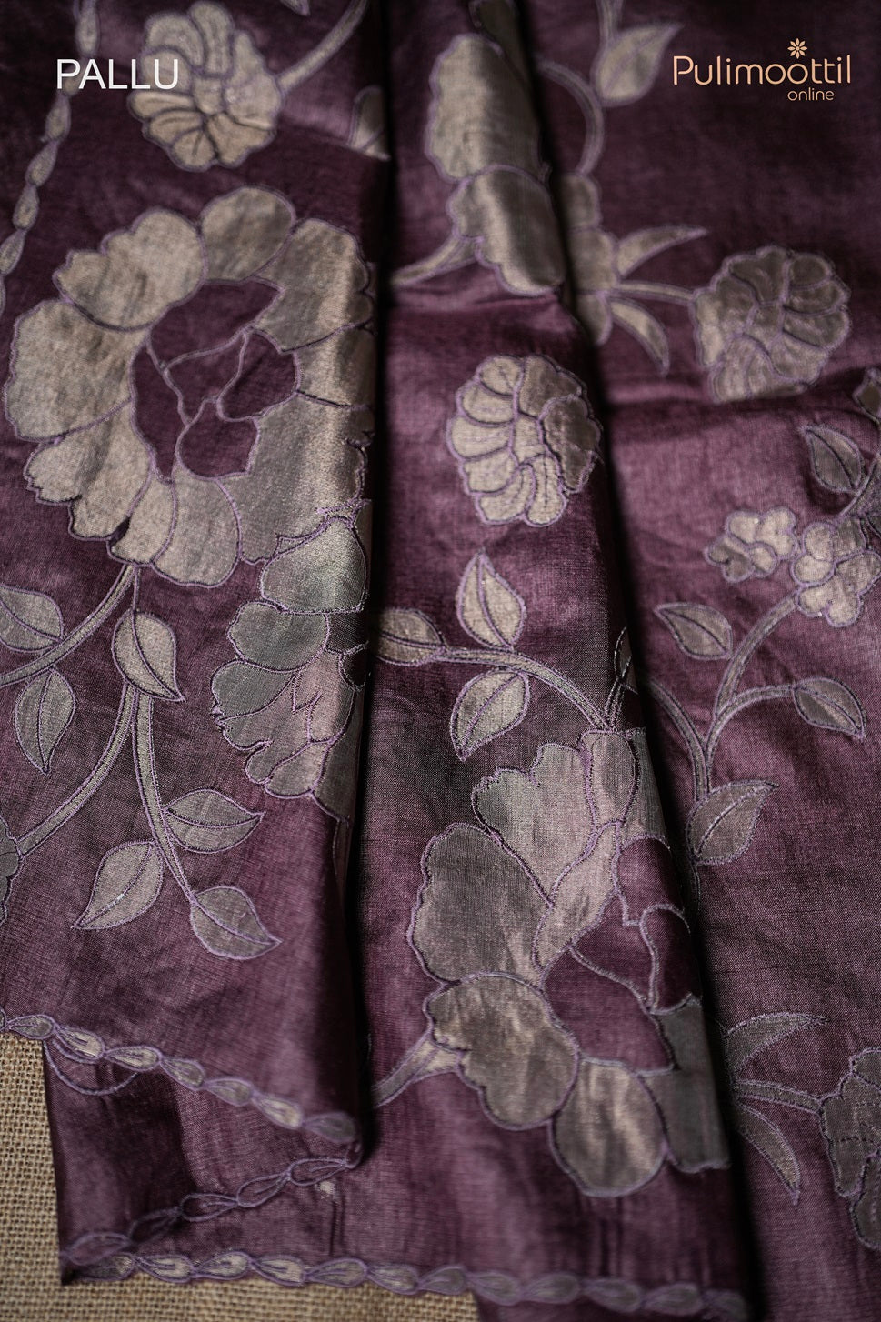 Dark Onion Colour Applique Tussar Silk Saree