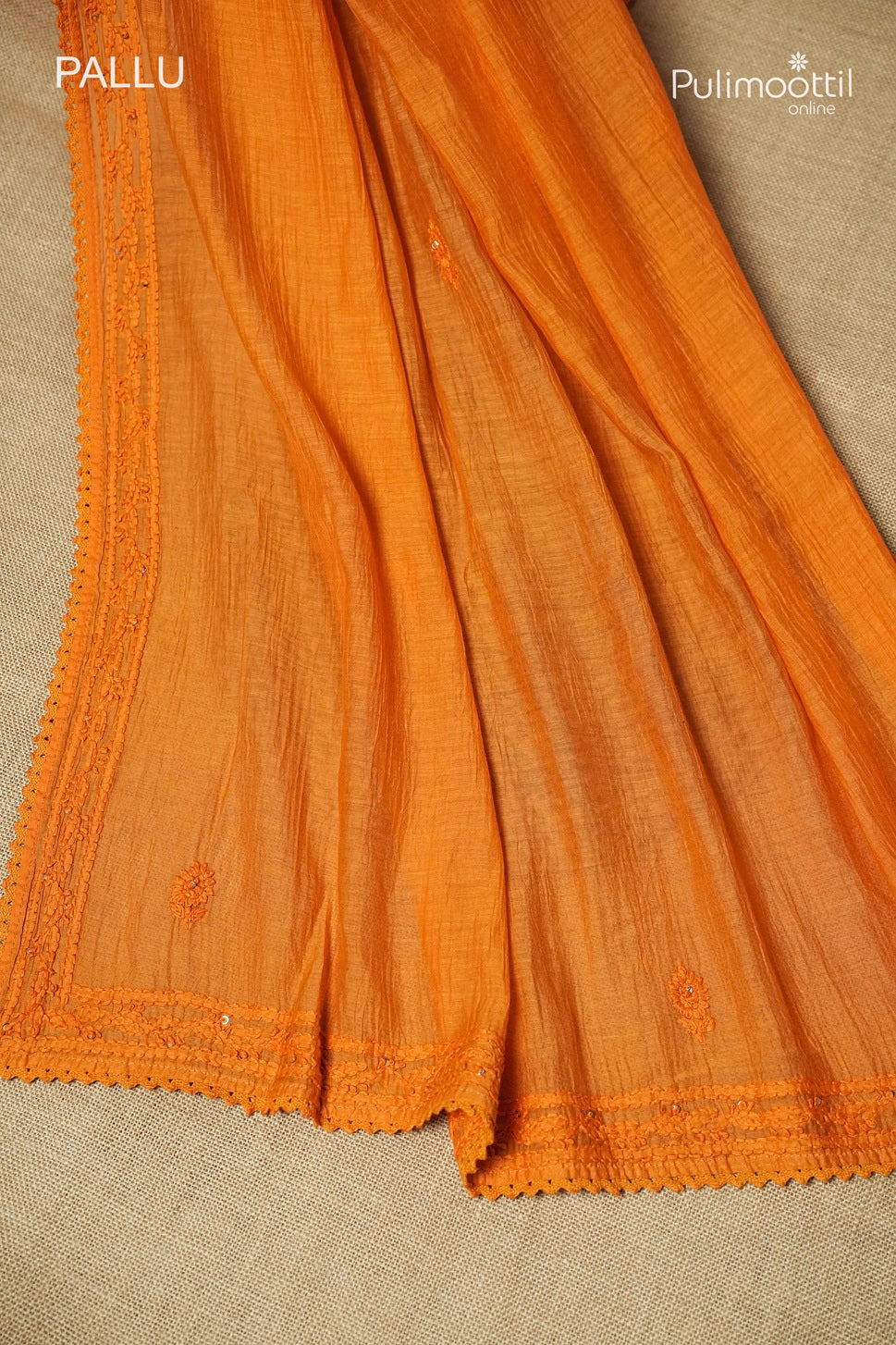 Orange Colour Chanderi Chikankari Saree
